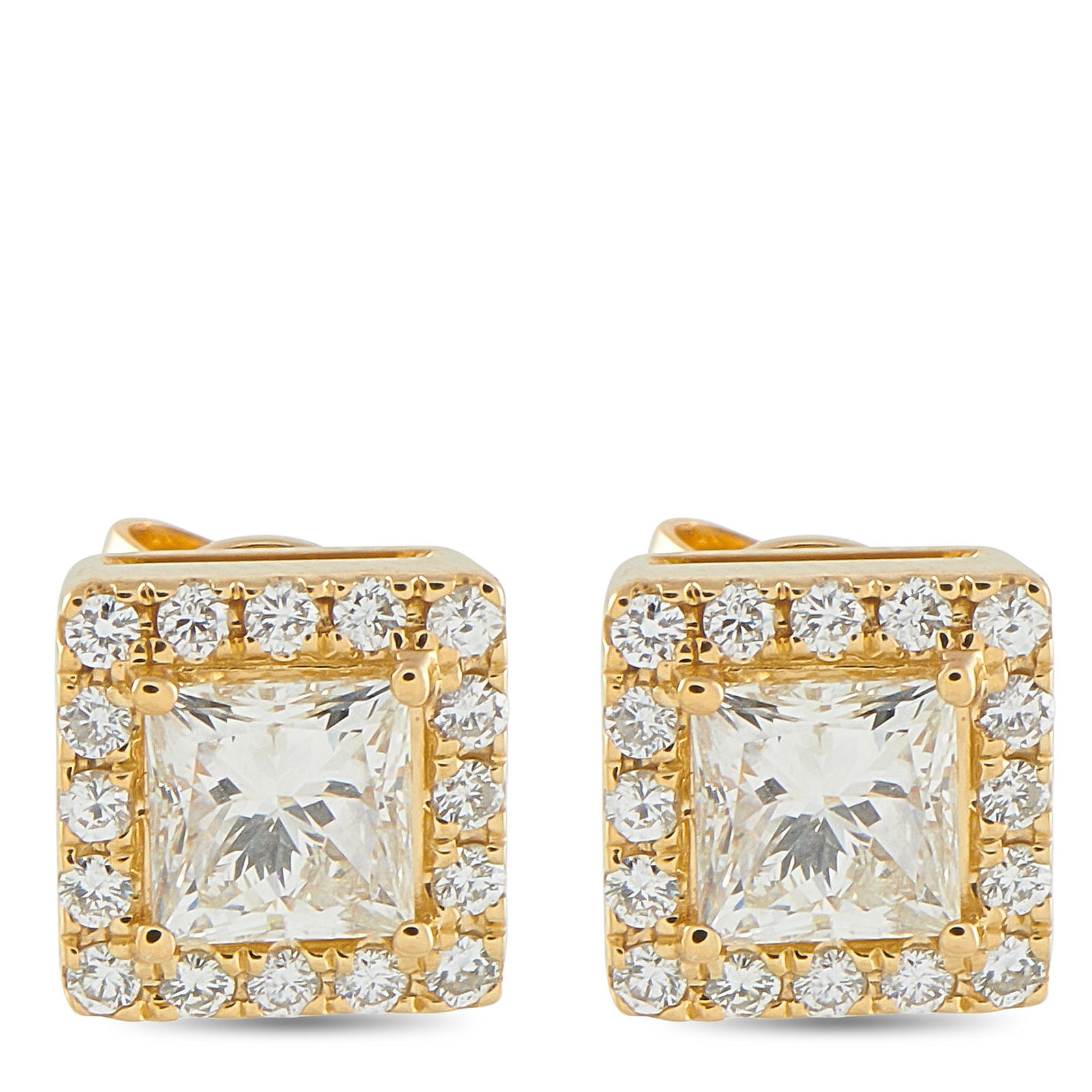 18K Yellow Gold 1.37ct Diamond Square Stud Earrings