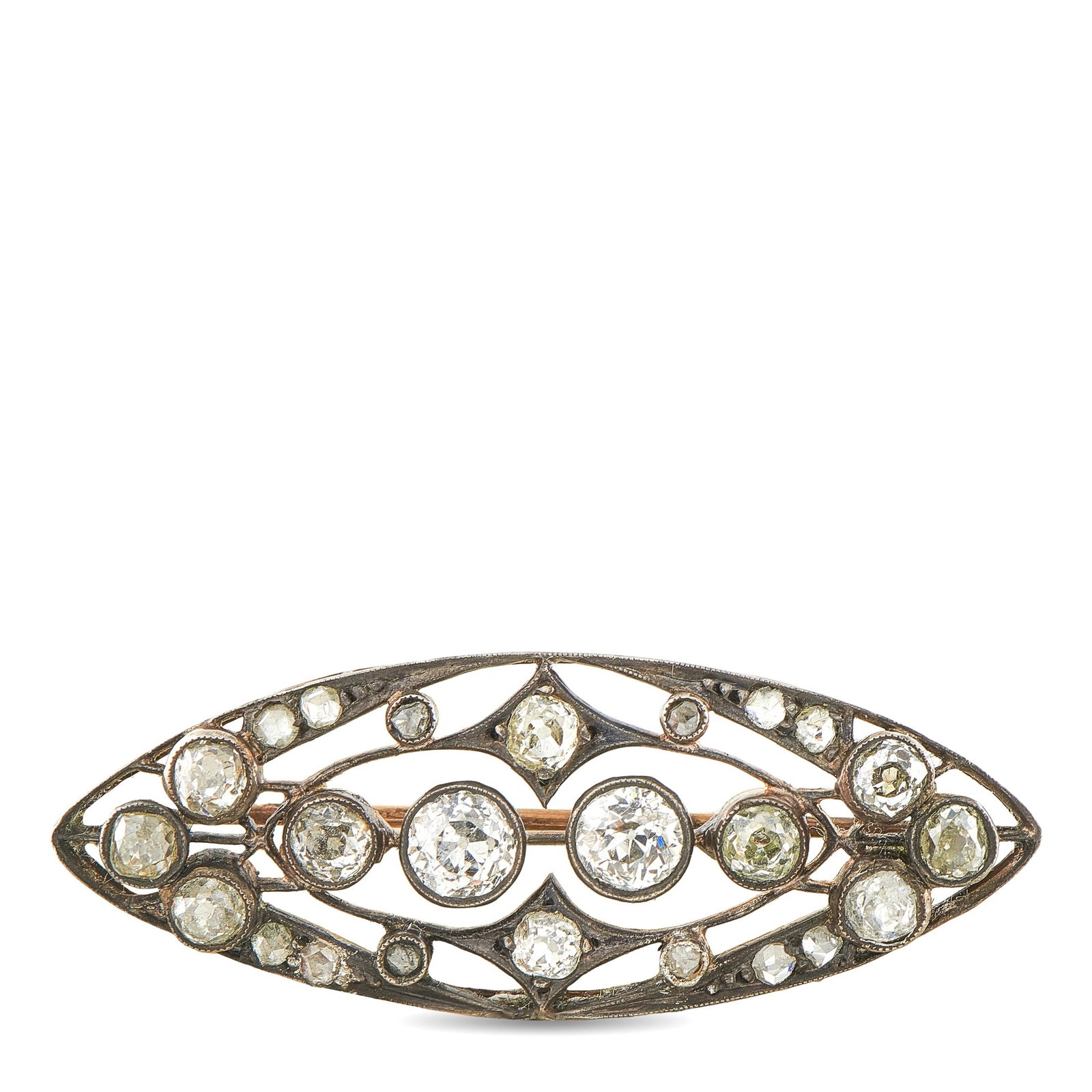 Antique 14K Rose Gold and Silver Diamond Navette Brooch (1 of 3)