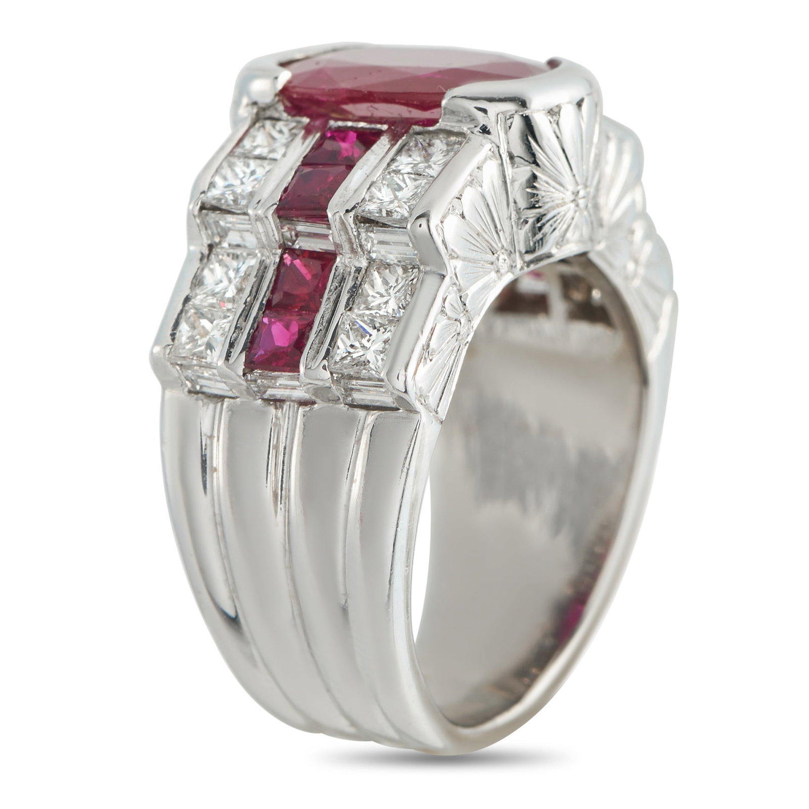 Platinum 1.76ct Diamond and Ruby Ring - 2