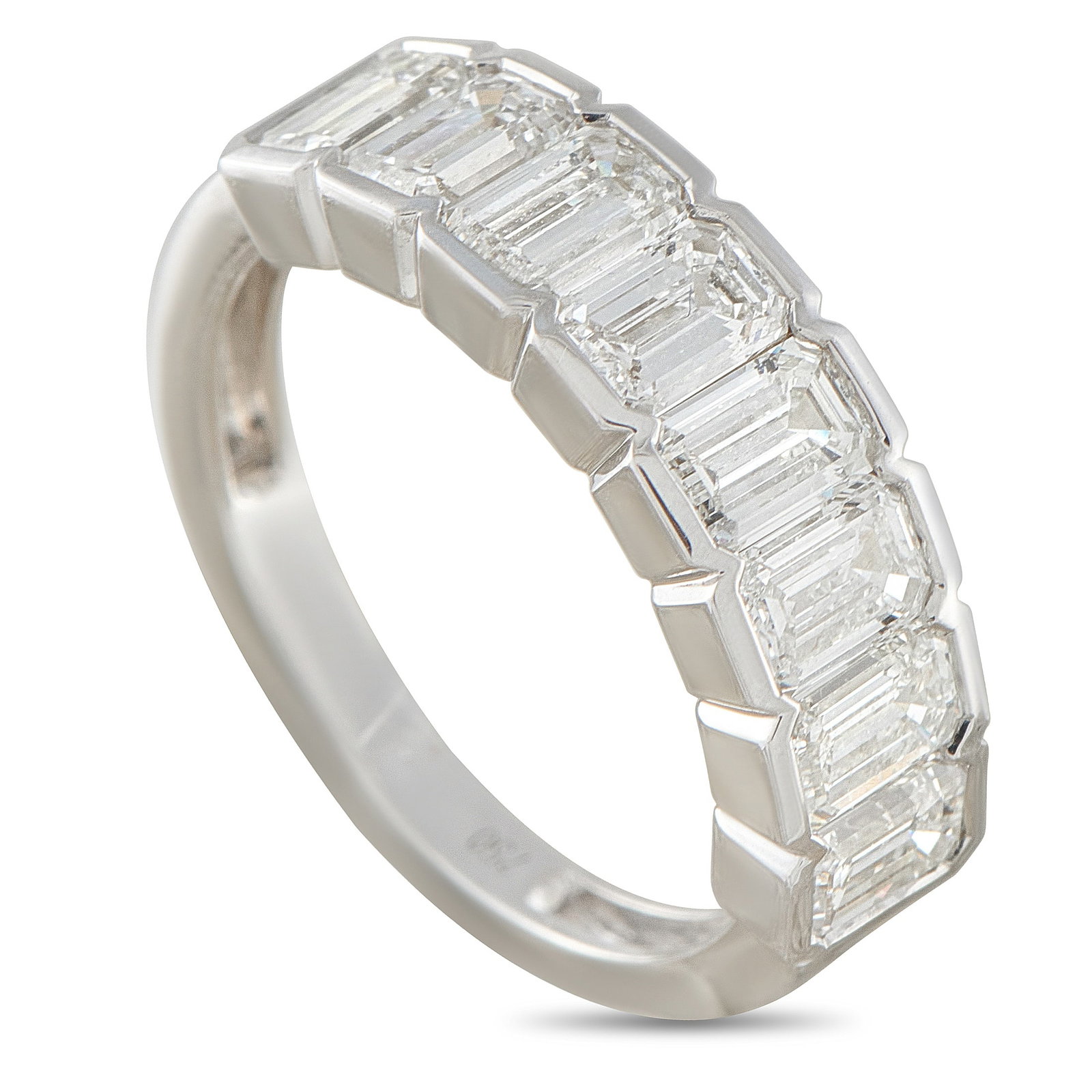 18K White Gold 2.30ct Diamond Ring: This luxury ring is chic and incredibly sophisticated. Set in 18K White Gold, a series of Diamonds totaling 2.30 carats make it come alive every time it catches the light. A 2mm wide band and a 2mm to