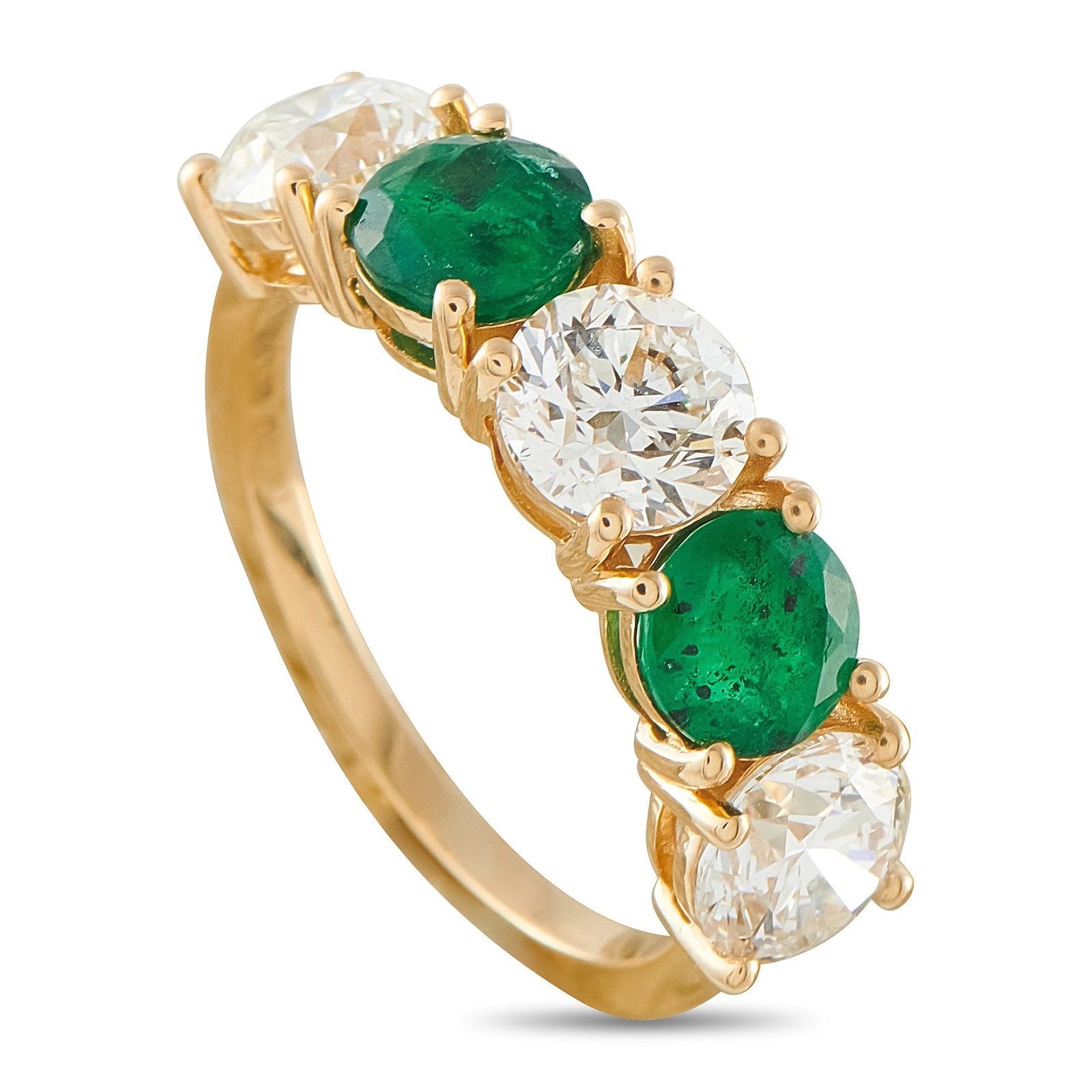 18K Yellow Gold 2.10ct Diamond and Emerald 5-Stone Ring (1 of 5)
