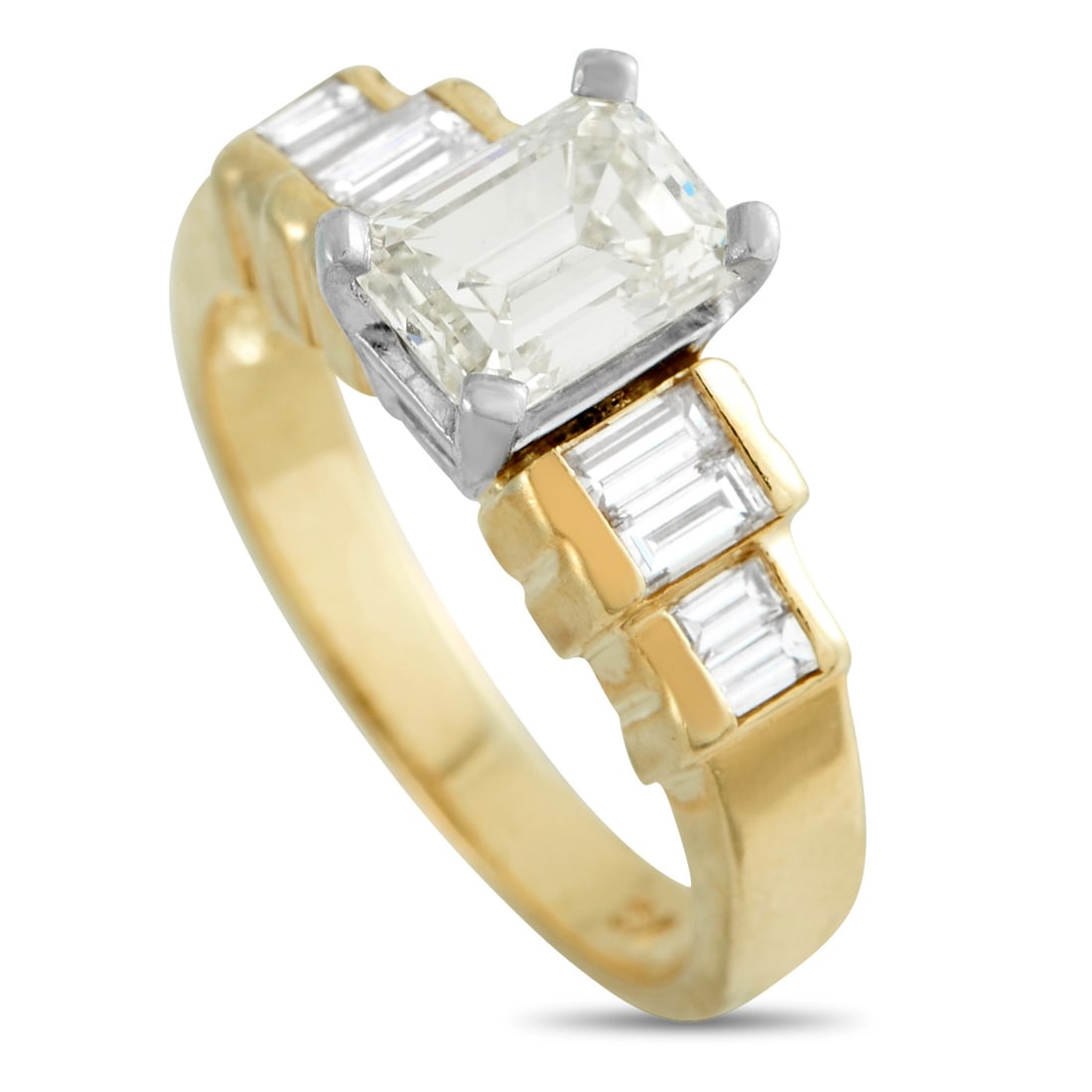 14K Yellow Gold 1.70ct Diamond Ring: This luxury ring exudes vintage elegance. At the center, a 1.40 carat Diamond with L color and VS2 clarity makes a sparkling statement. It’s surrounded by additional Diamond accents with a total wei