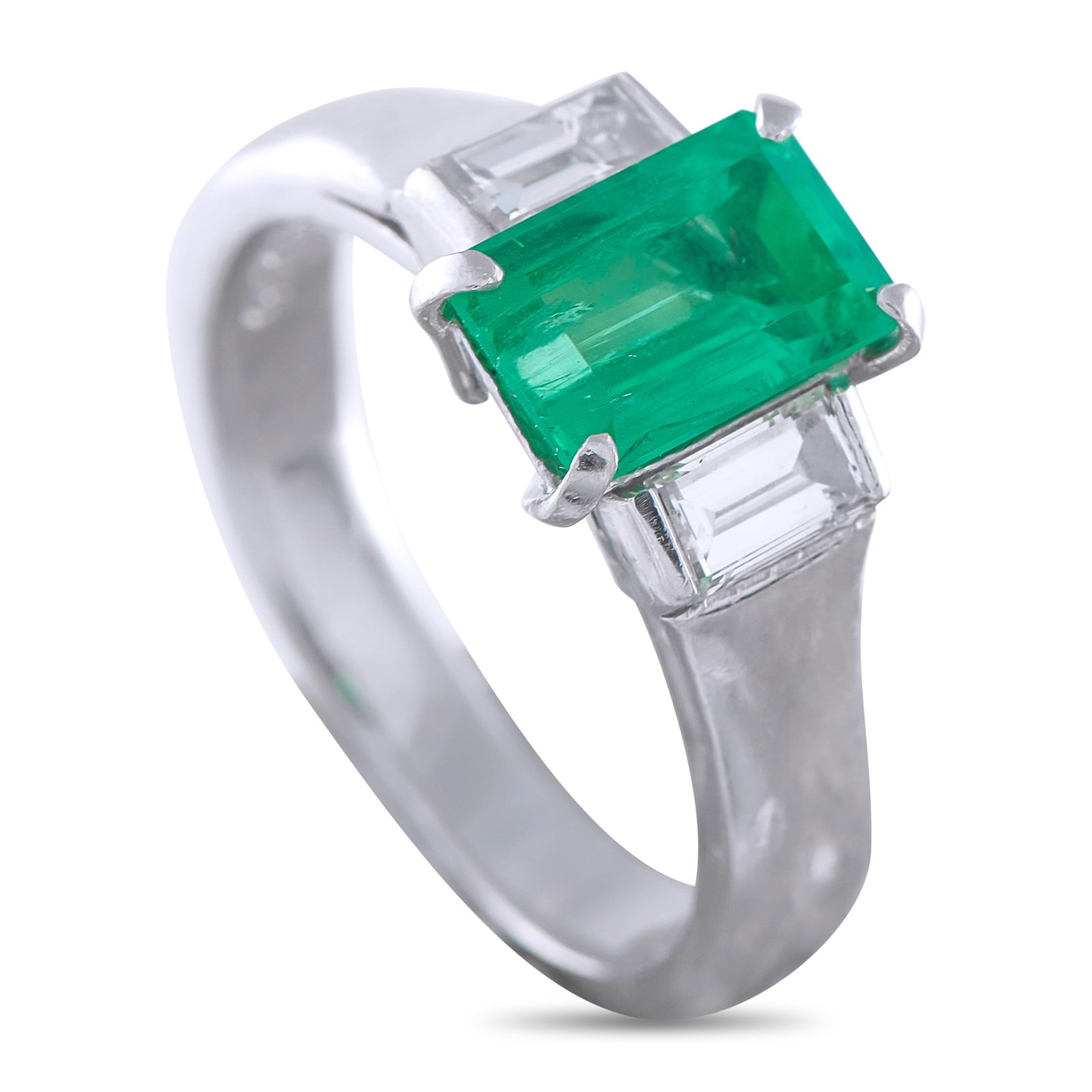 Platinum 0.46ct Diamond and Emerald Ring