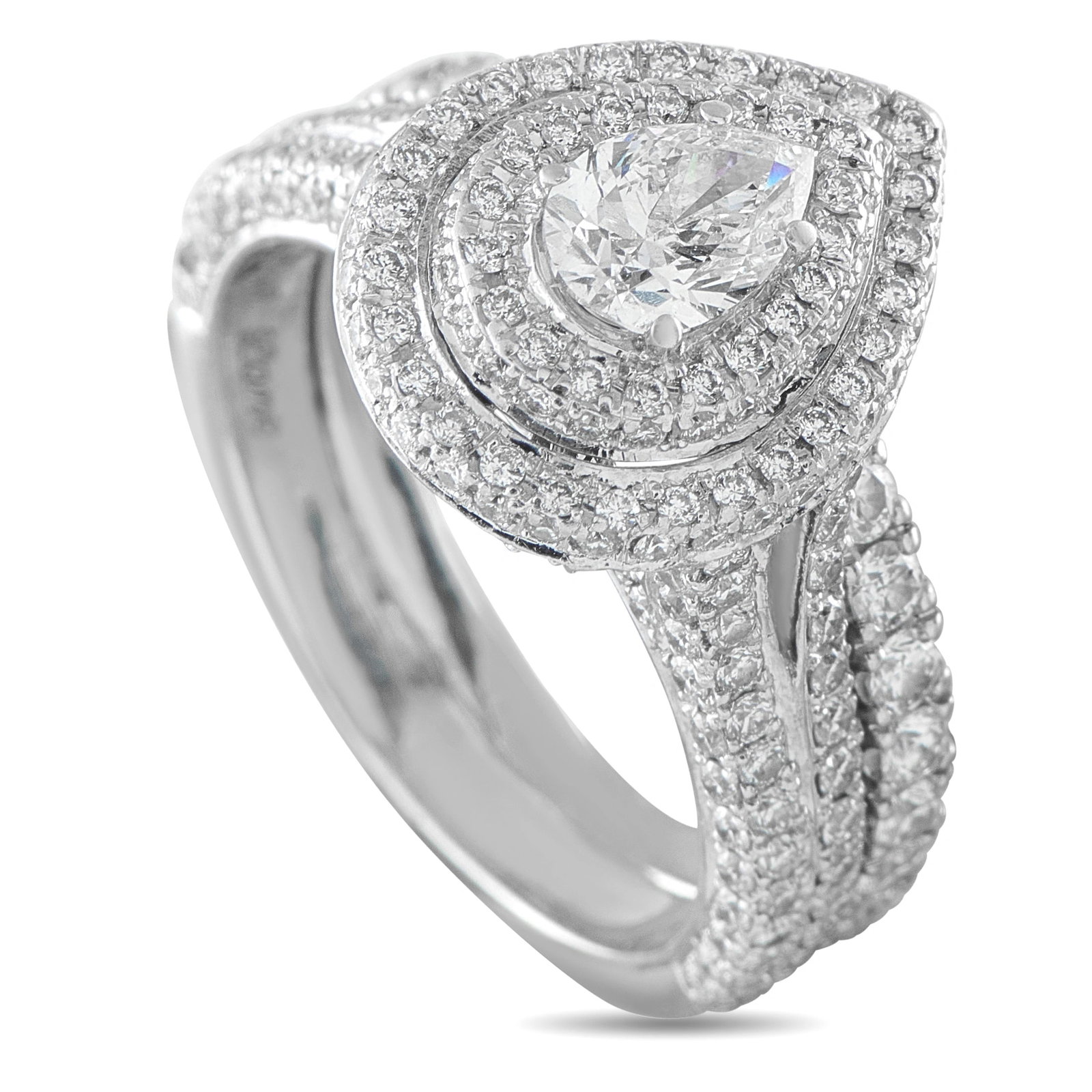 Neil Lane 14K White Gold 1.30ct Diamond Pear Double Halo Ring