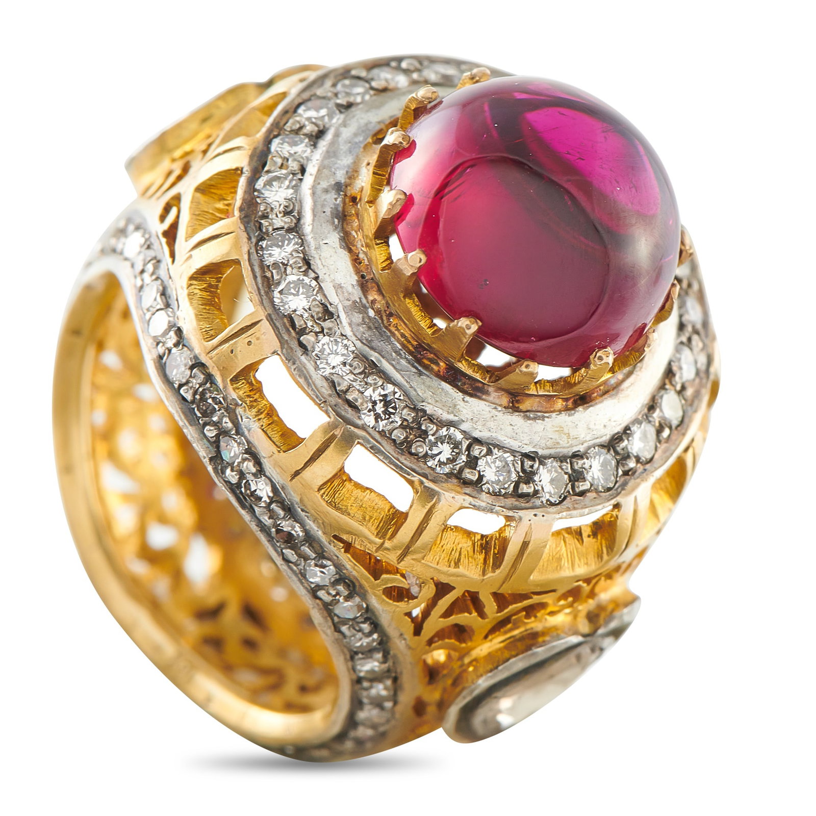 14K Yellow Gold 1.0ct Diamond and Tourmaline Ring: This luxury ring possesses an inherent opulence. A 5.0 carat Tourmaline stone makes a statement at the center of the intricate 14K Yellow Gold setting. Diamonds with a total weight of 1.0 carats adorn