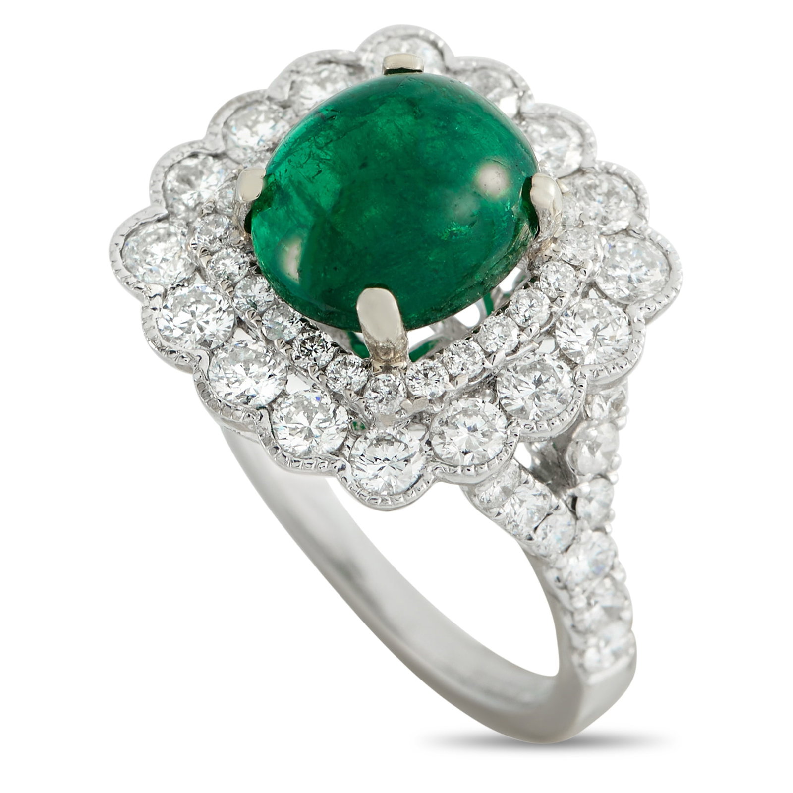 14K White Gold 1.25ct Diamond and Emerald Ring (1 of 4)
