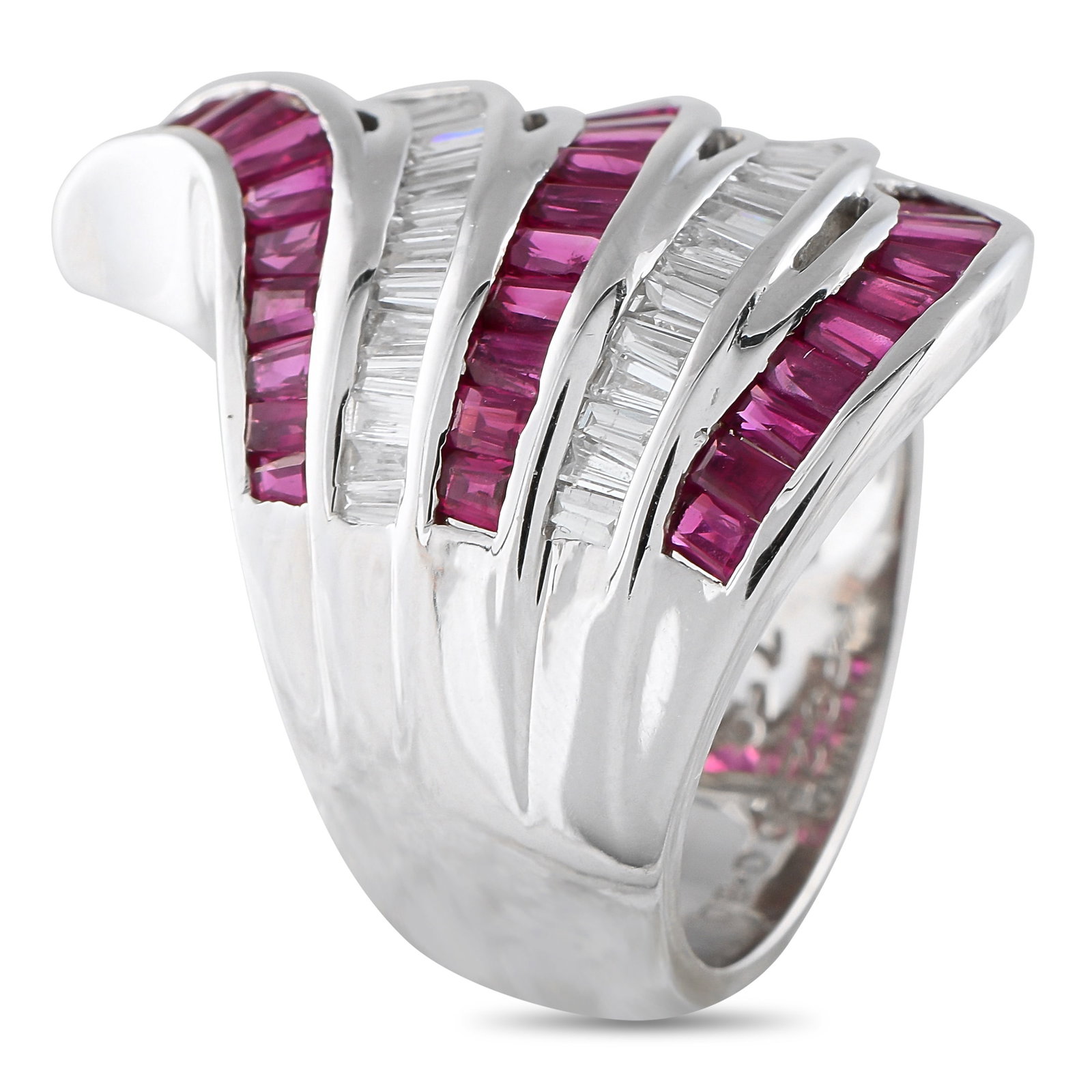 18K White Gold 0.80ct Diamond and Ruby Multi-Row Ring - 2