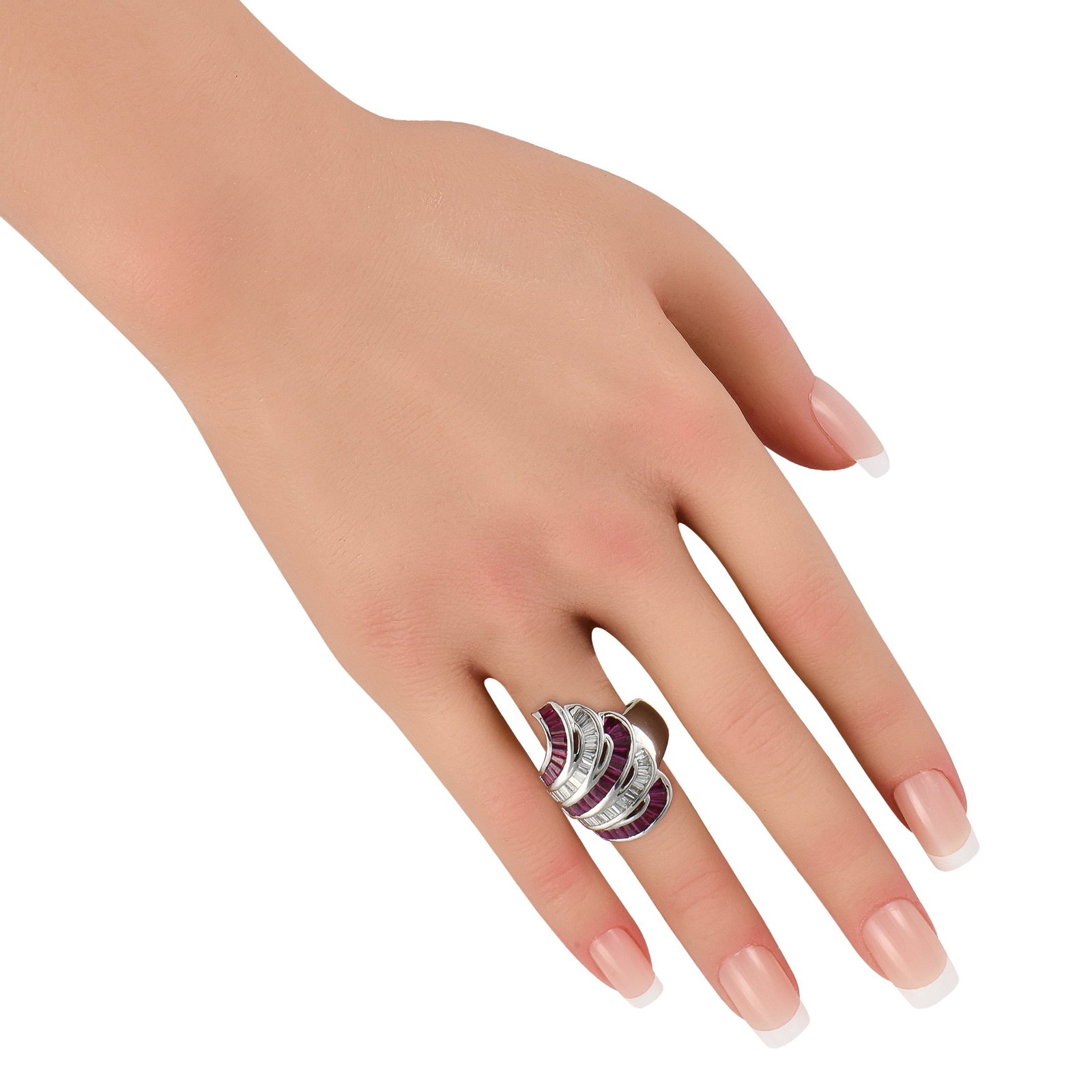 18K White Gold 0.80ct Diamond and Ruby Multi-Row Ring - 3