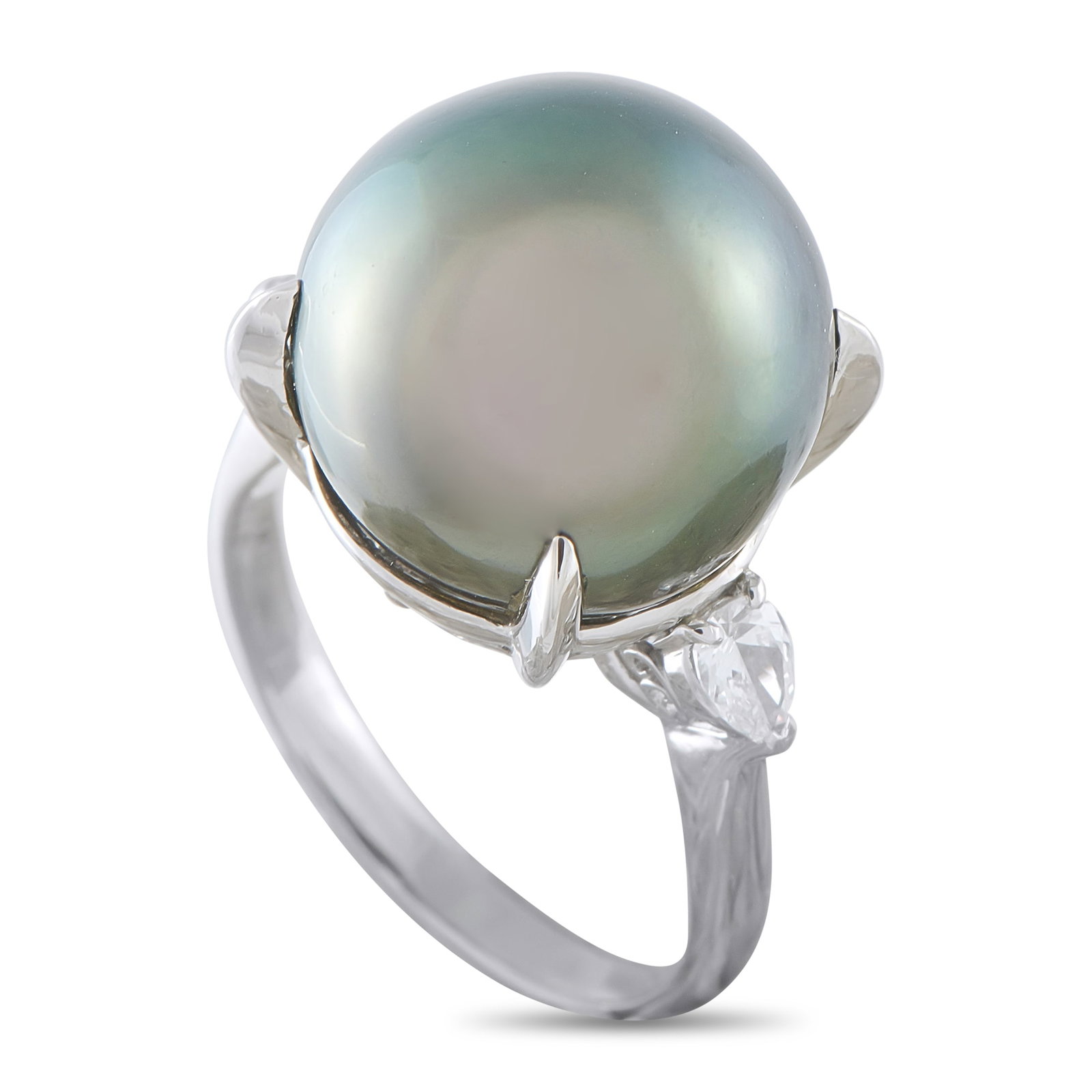 Platinum 0.41ct Diamond and Pearl Ring: This captivating ring offers unique elegance. A 16.3mm Pearl serves as a stunning alternative to a traditional center stone. The detailed Platinum setting also includes Diamond accents totaling 0.41 c