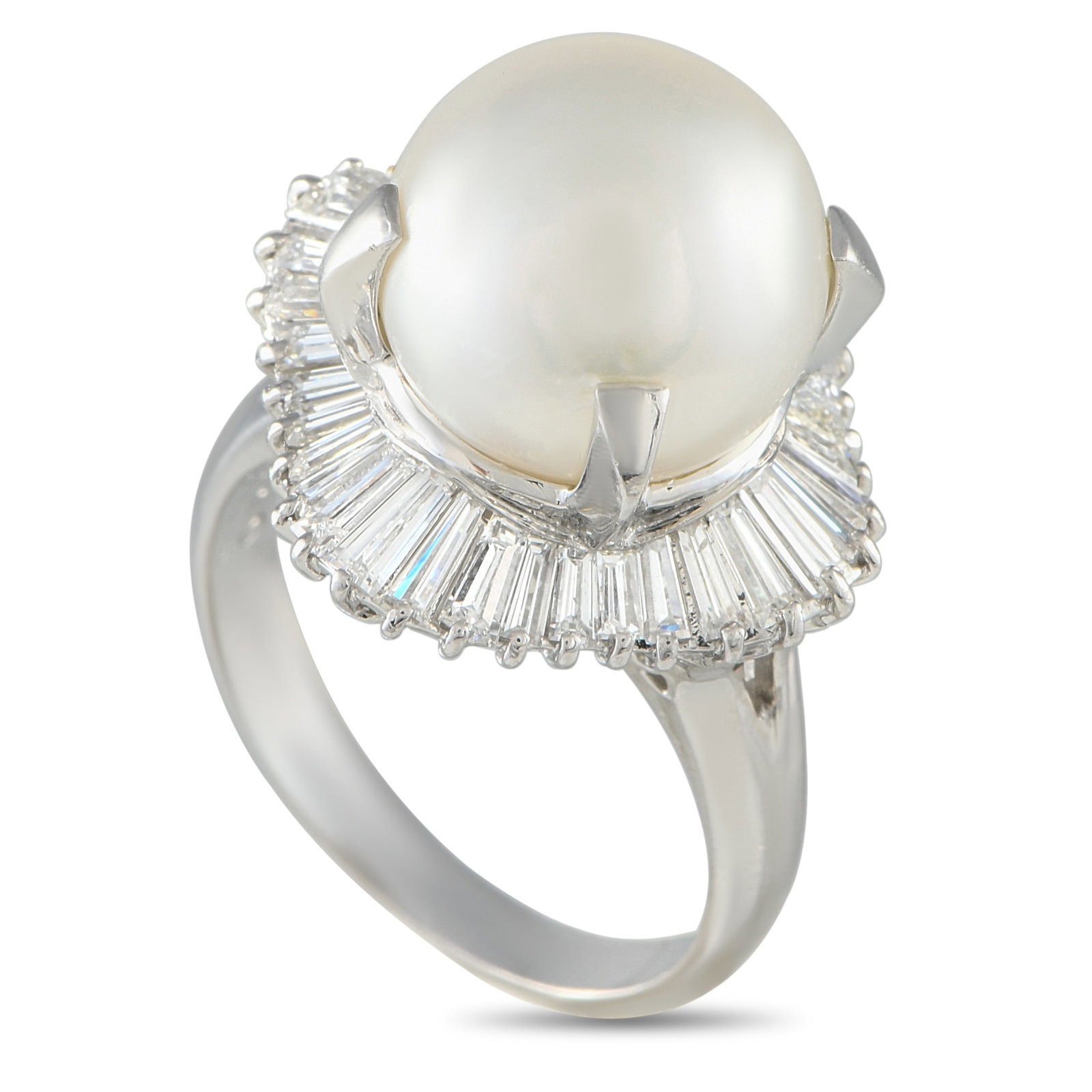 Platinum 1.69ct Diamond and Pearl Ring