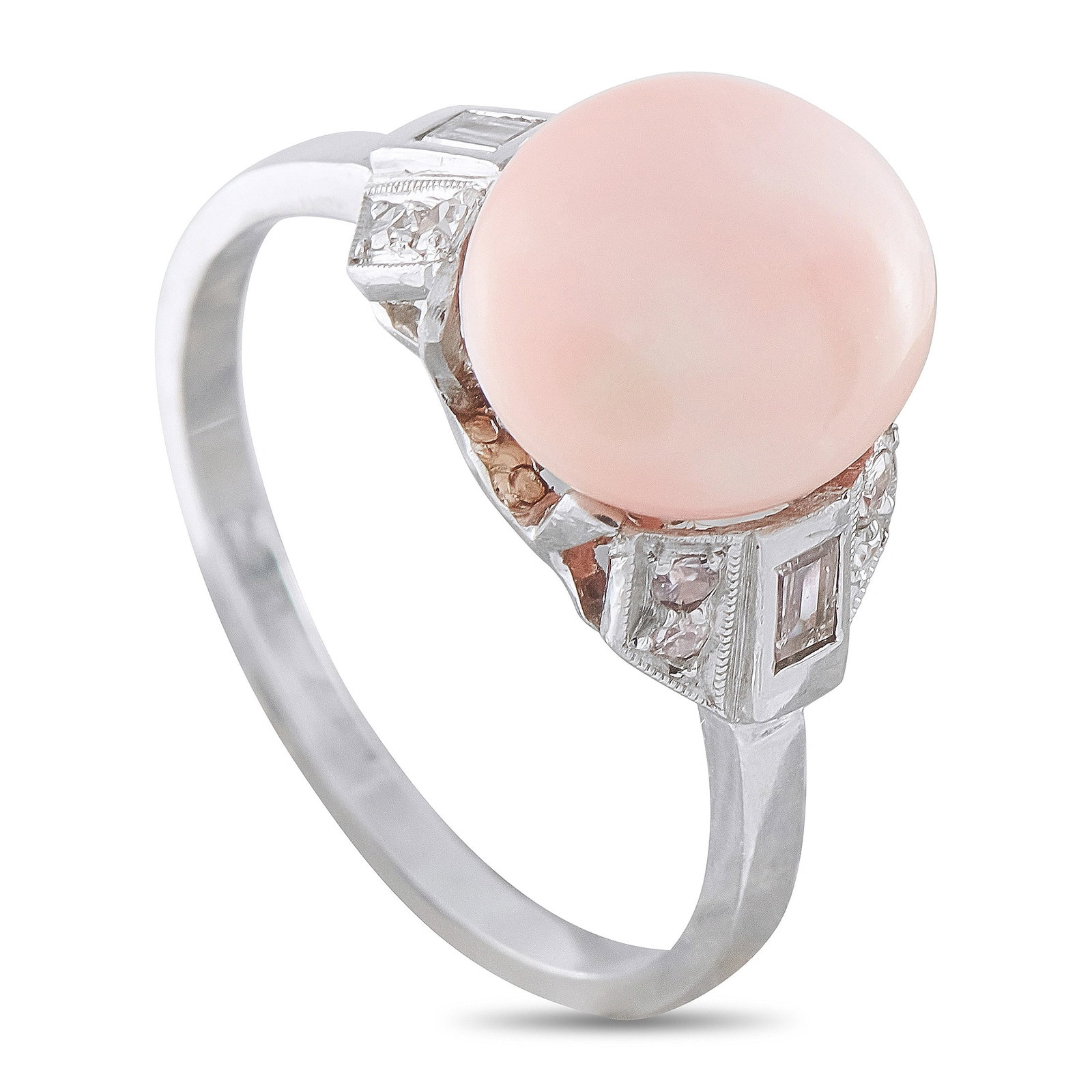 Platinum 0.11ct Diamond and Natural Conch Pearl Ring