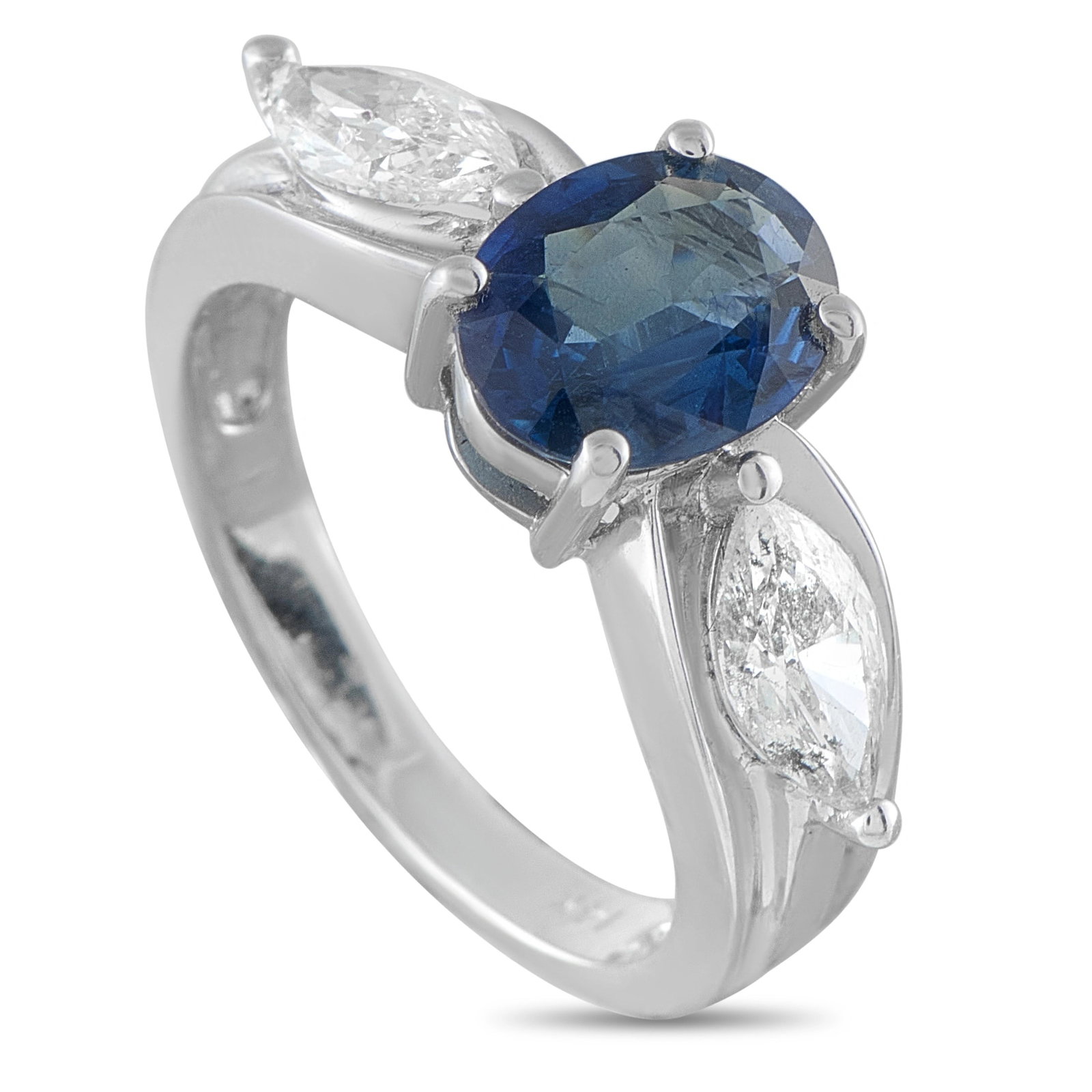 14K White Gold 1.01ct Diamond and Sapphire Ring: This luxury ring will never go out of style. A 1.85 carat Sapphire center stone serves as a stunning focal point at the center of the classic 14K White Gold setting. Diamond accents totaling 1.01 cara