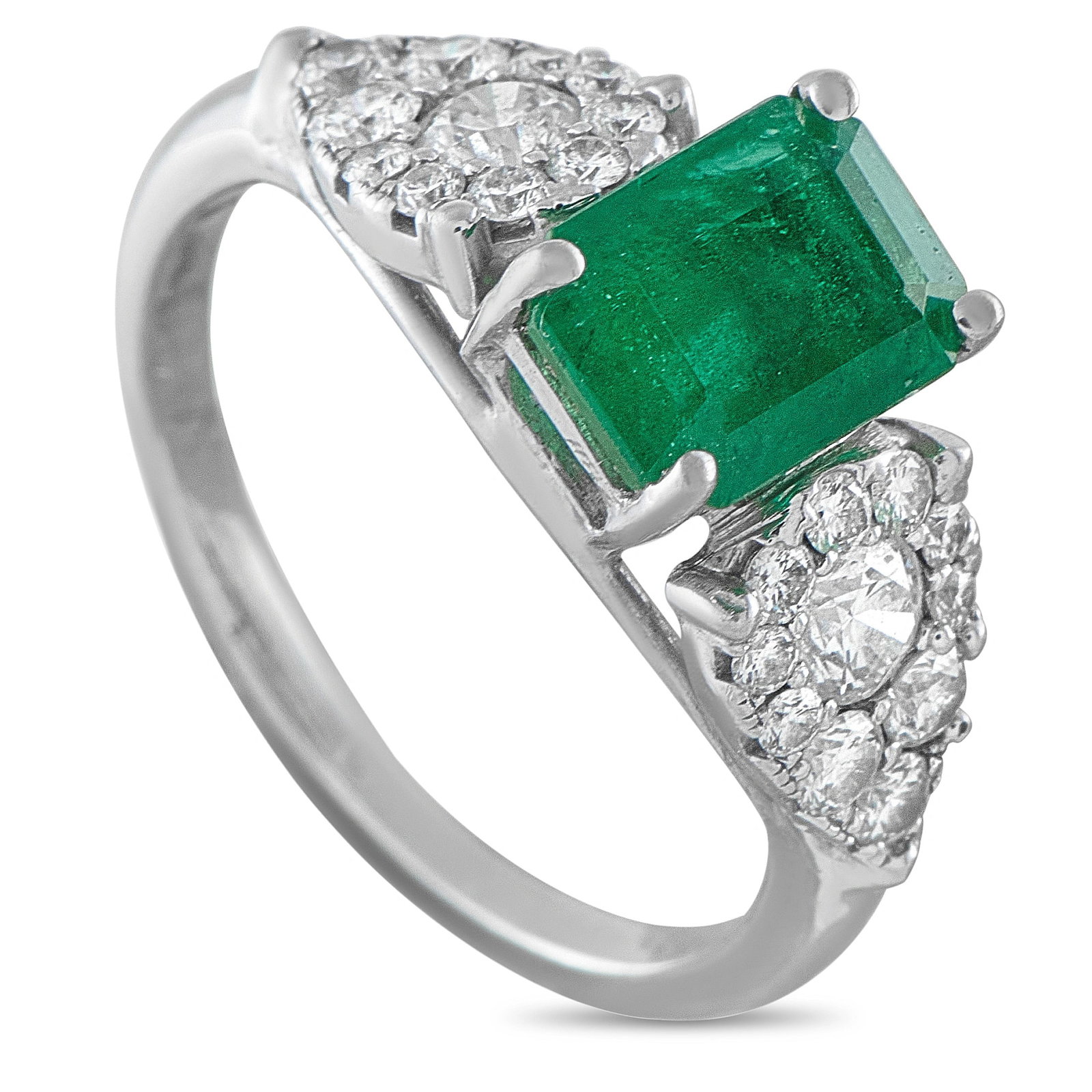 18K White Gold 0.50ct Diamond and Emerald Ring (1 of 3)