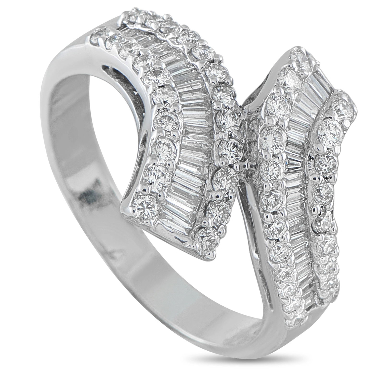 14K White Gold 1.54ct Diamond Ring: This ring possesses an undeniable sense of movement. Gracefully curved edges make the 14K White Gold setting simply stunning. Diamonds with a total weight of 1.54 carats ensure this luxury piece will 