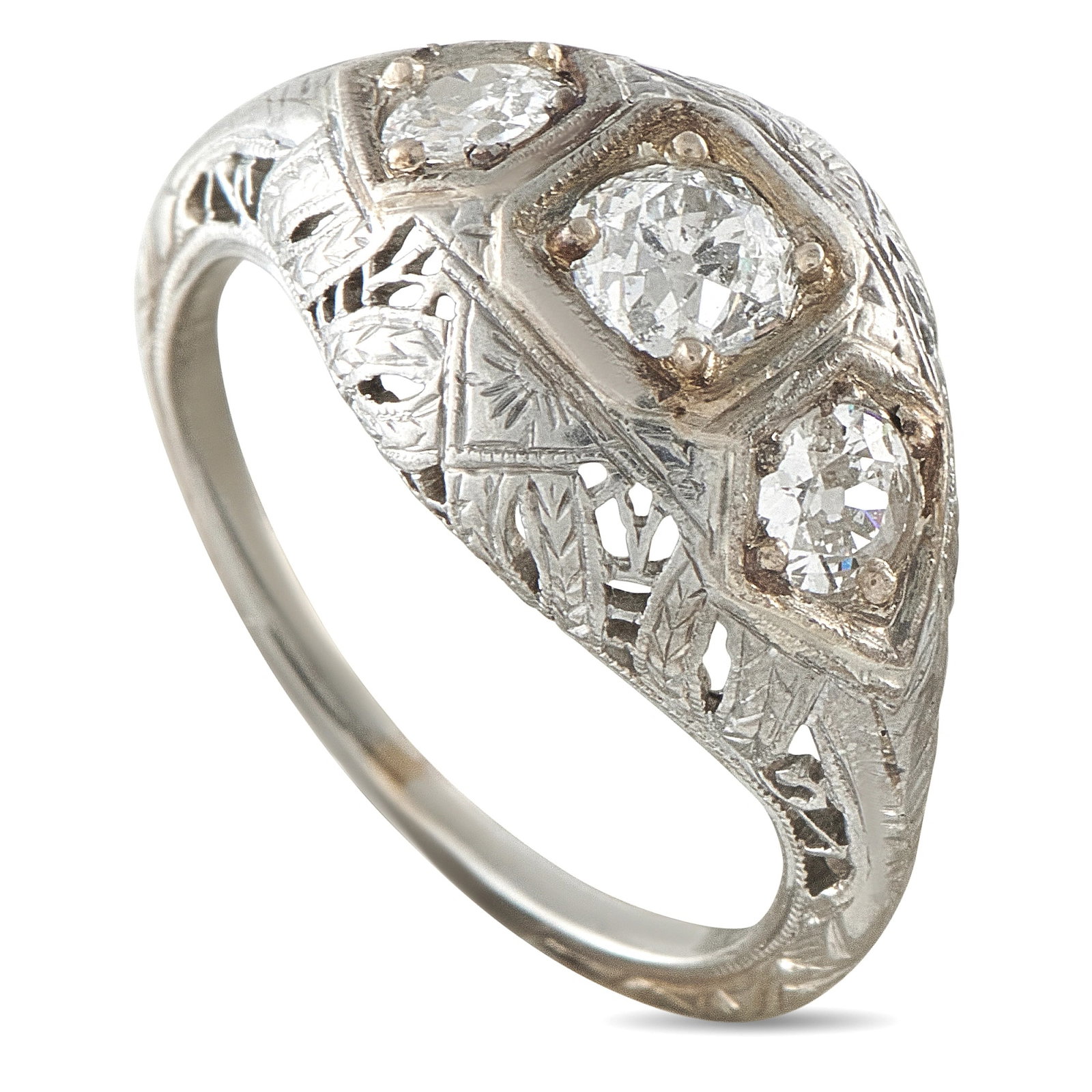 Antique Platinum 0.73ct Diamond Three-Stone Ring (1 of 3)