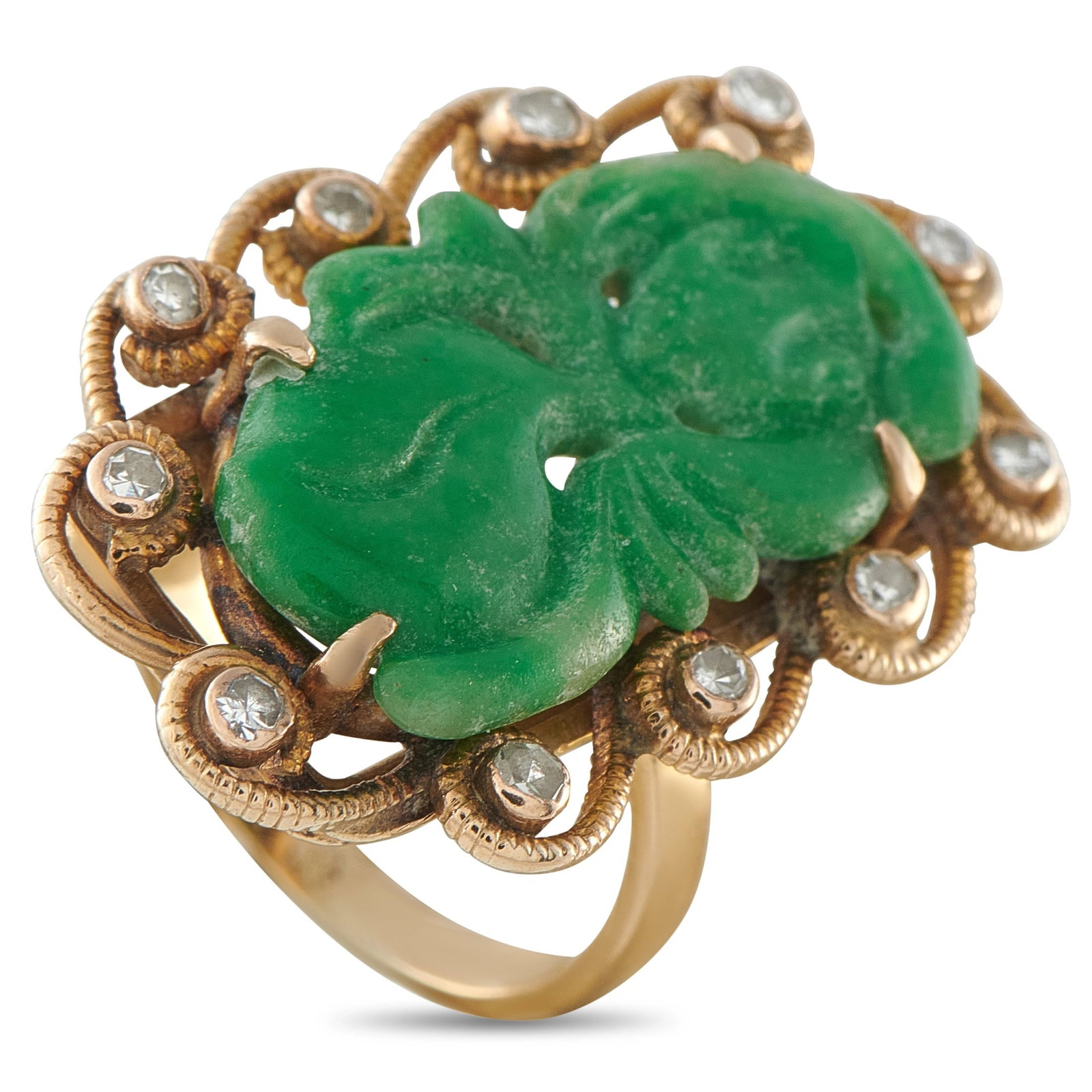 14K Yellow Gold 0.11ct Diamond and Jade Ring (1 of 3)