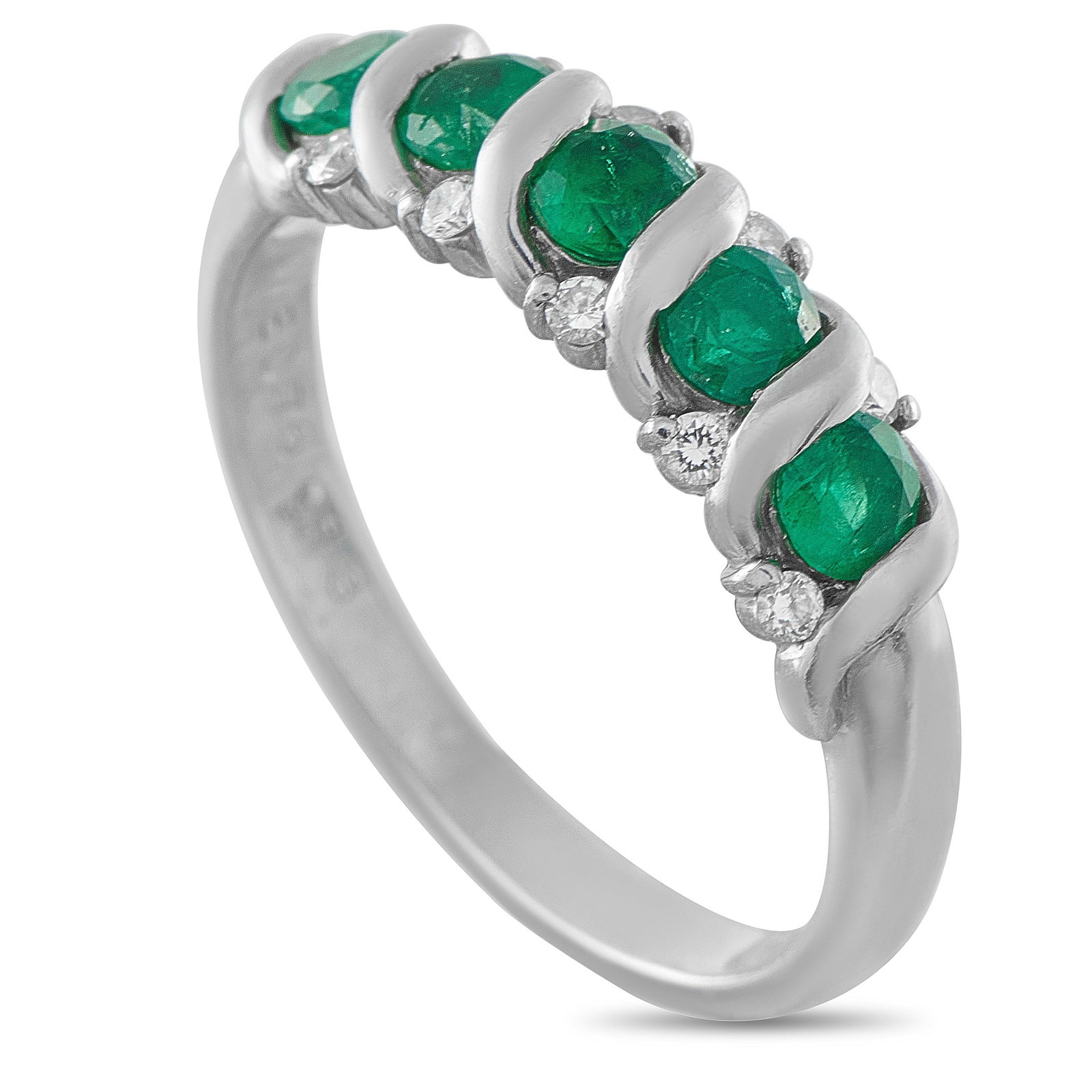 Platinum 0.13ct Diamond and Emerald Ring