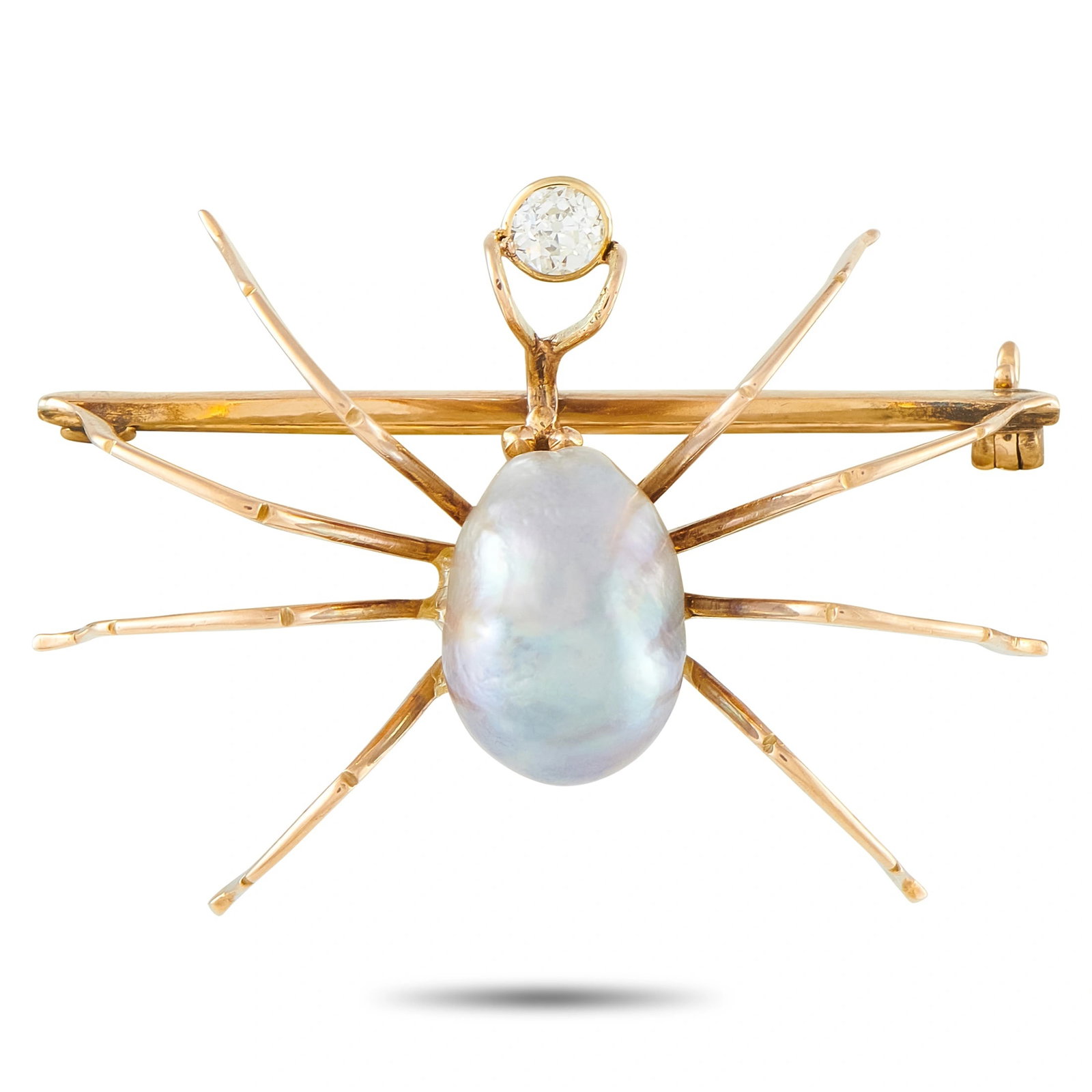 14K Rose Gold 0.35ct Diamond and Baroque Pearl Spider Brooch (1 of 3)