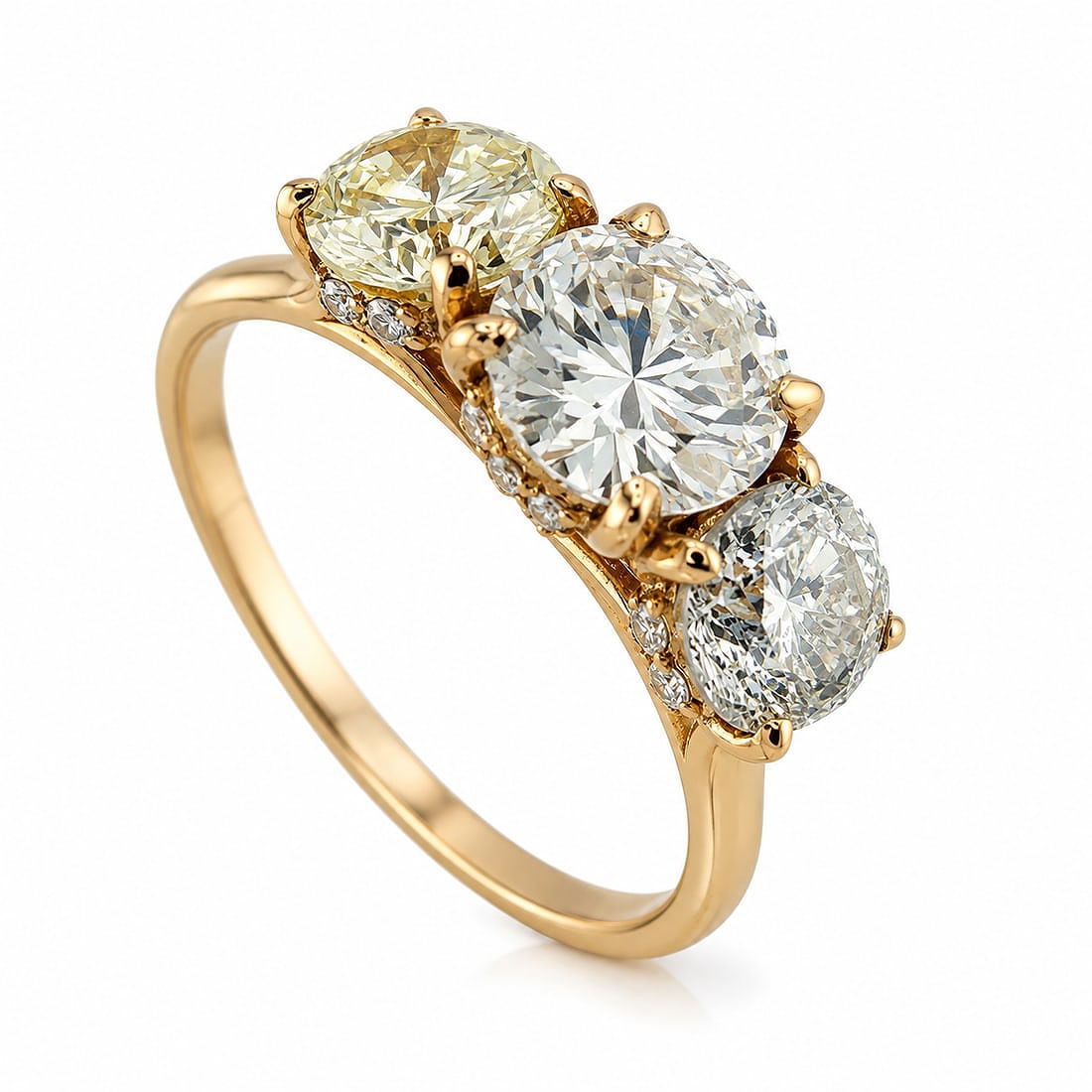 K. Faberge Imperial Russian 14K (56K) Rose Gold Three Stone 2.00ct Diamond Ring: Imperial Russian 14K Rose Gold Three Stone 2.00ct Diamond Ring This Imperial Russian three stone ring is crafted in 14K rose gold, equivalent to the traditional 56 zolotnik gold standard. The ring fea