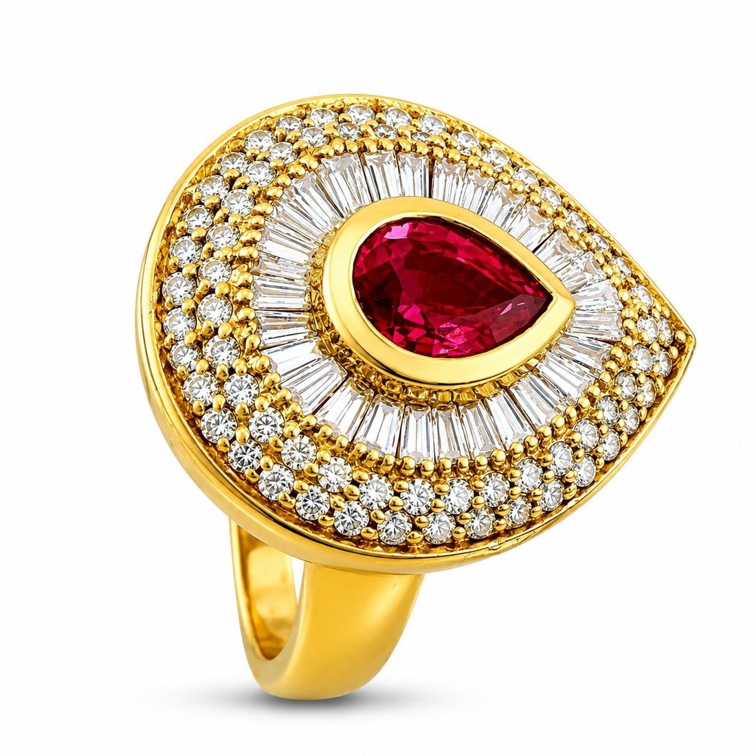 Effy Hematian 14K Yellow Gold 0.90ct Ruby & 1.00ct Diamond Ring: This elegant Effy Hematian ring is crafted in 14K yellow gold and showcases the refined craftsmanship for which the renowned American jewelry house is celebrated. At the center rests a vibrant