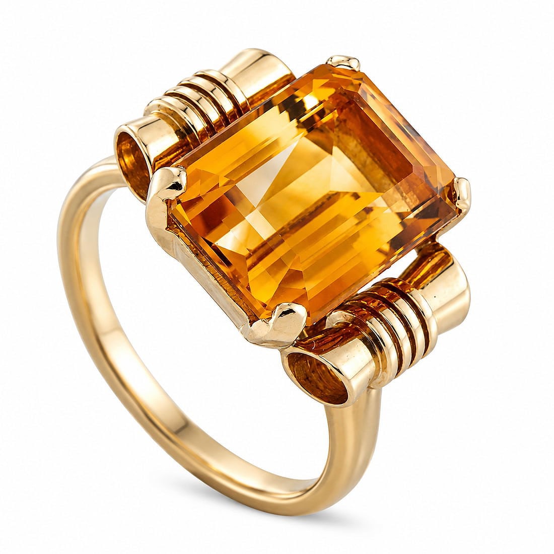 Tiffany & Co. 14K Yellow Gold Citrine Ring: Tiffany & Co. 14K Yellow Gold Citrine Ring This classic Tiffany & Co. ring is filled with exquisite details. The 14K Yellow Gold setting features delicate scrollwork at each side of the design. At the