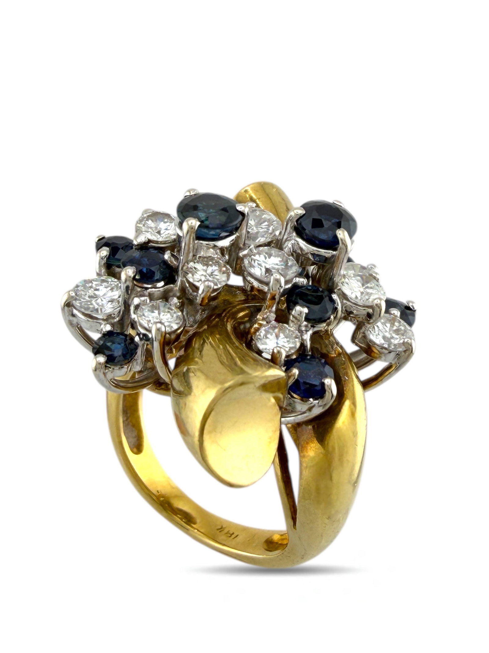 Vintage 14K Yellow Gold 2.56ct Diamond and Sapphire Ring: Vintage 14K Yellow Gold 2.56ct Diamond and Sapphire Ring A stunning vintage design that radiates timeless elegance, this 14K yellow gold ring features a striking combination of natural diamonds and sa
