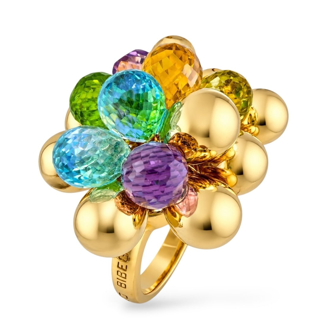 Marco Bicego 18K Yellow Gold Teardrop Gemstone Ring: Marco Bicego 18K Yellow Gold Teardrop Gemstone Ring This Marco Bicego ring is crafted in 18K yellow gold and features a distinctive designer construction with teardrop shaped gold elements arranged ar