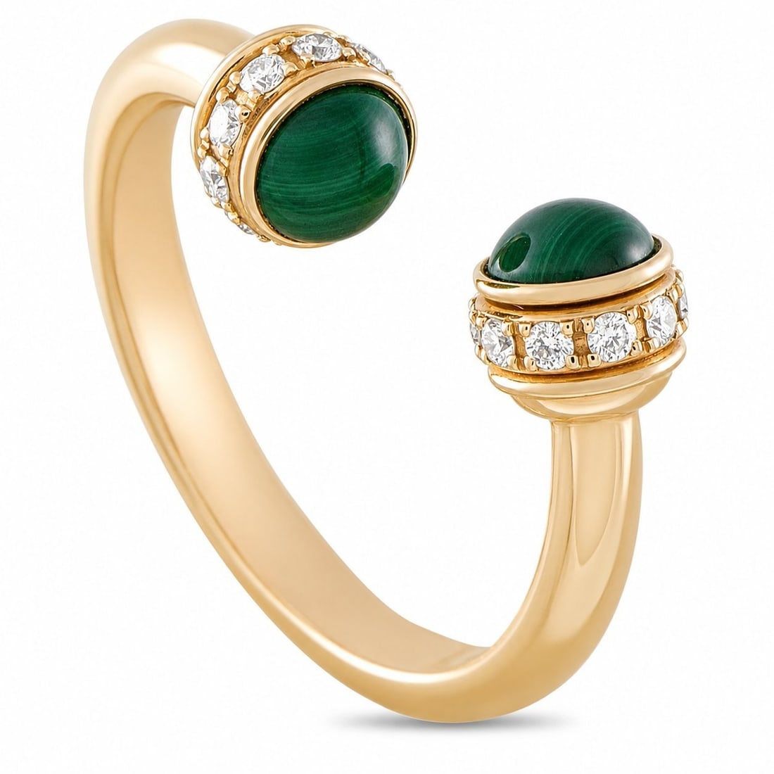 Piaget Possession 18K Yellow Gold Diamond Chrysoprase Ring: Piaget Possession 18K Yellow Gold Diamond Chrysoprase Ring This Piaget Possession ring is crafted in 18K yellow gold, featuring the brand’s signature rotating spheres, one set with a cabochon chryso
