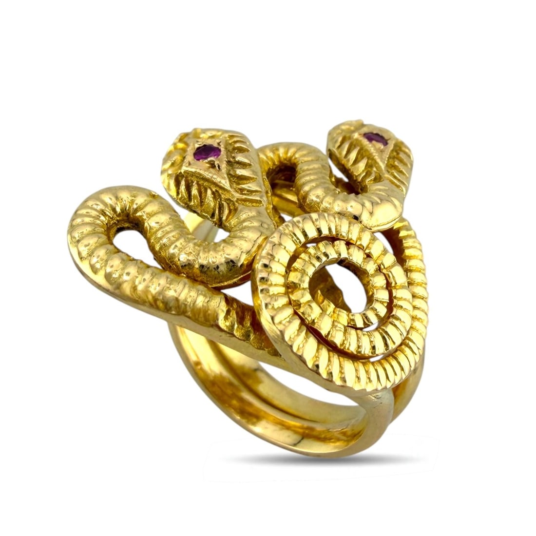 18K Yellow Gold Ruby Serpenti Double Head Ring - 3