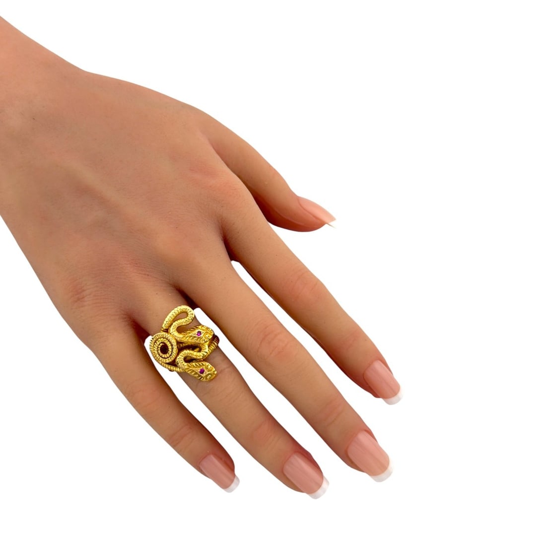18K Yellow Gold Ruby Serpenti Double Head Ring - 5