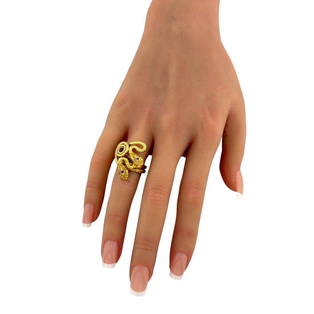 18K Yellow Gold Ruby Serpenti Double Head Ring - 6