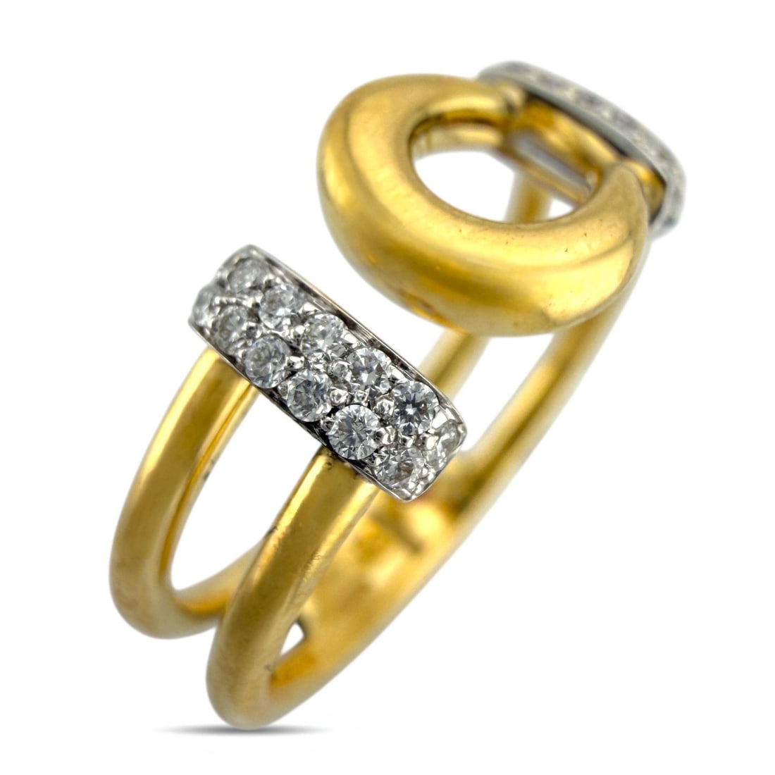 Roberto Coin 18K Yellow Gold 0.13ct Diamond Set: 18K Yellow Gold Roberto Coin 0.13ct Diamond Set Piece This elegant 18K yellow gold ring features the iconic Roberto coin design, partially encrusted with small diamonds along one end. The band gracefu