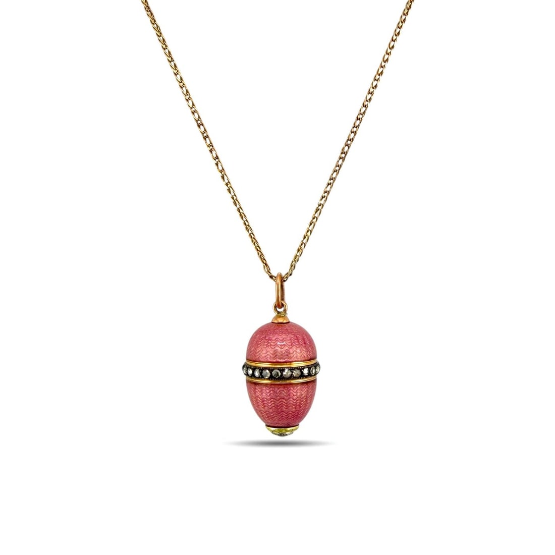 Antique Imperial Russian Faberge 56K Rose Gold Pink Enamel Egg Pendant (1 of 7)