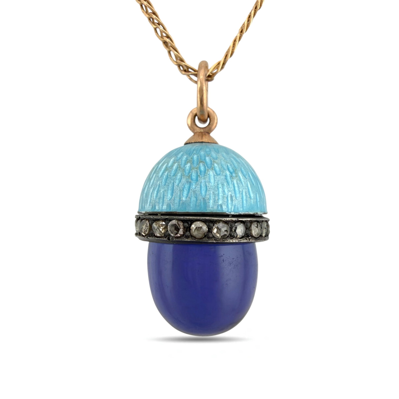 Antique Faberge Imperial Russian 56K (14K) Rose Gold Blue Enamel Egg Feodor Afanasiev (1 of 8)