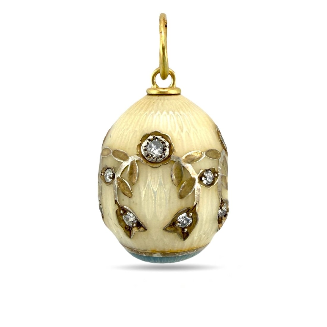Antique Russian 14K Yellow Gold, Blue and White Enamel 0.3ct Diamond Egg Pendant (1 of 10)