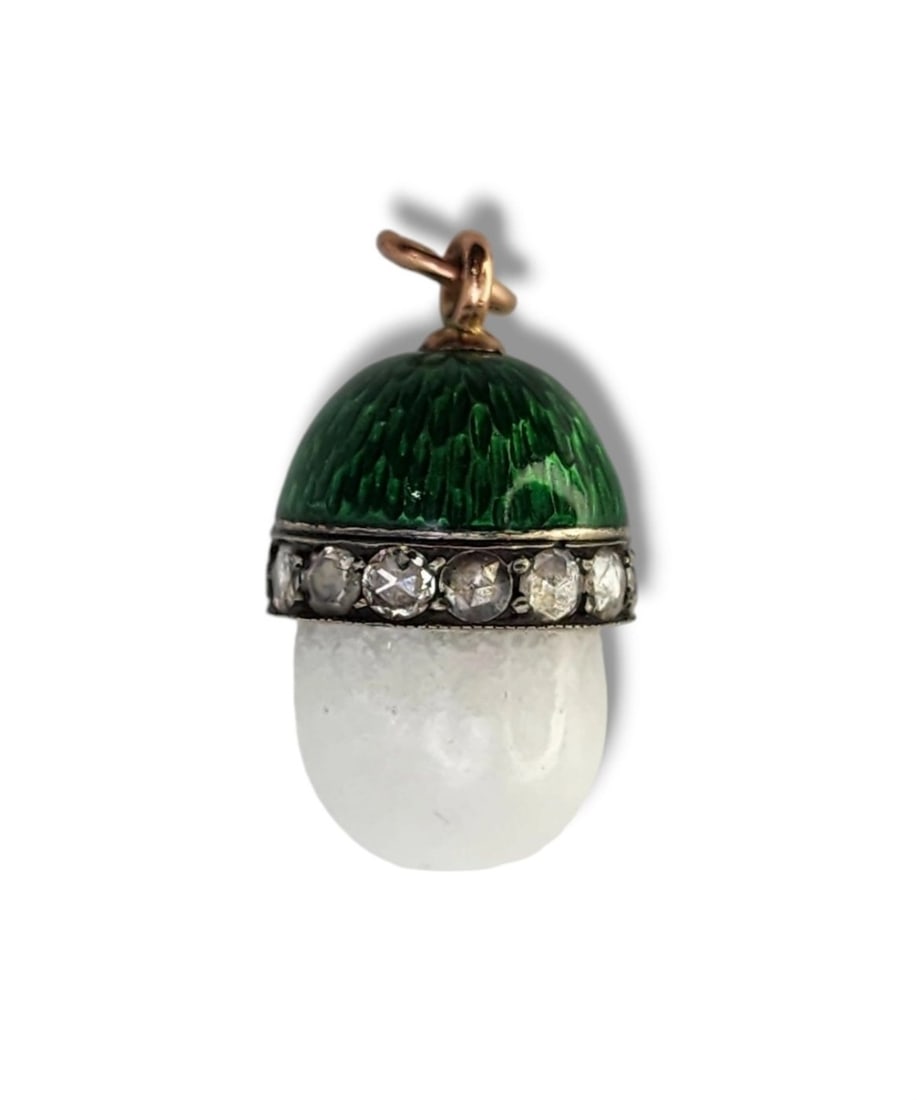K. Faberge Imperial Russian 56k Gold Diamond and Green Enamel Egg Pendant (1 of 14)