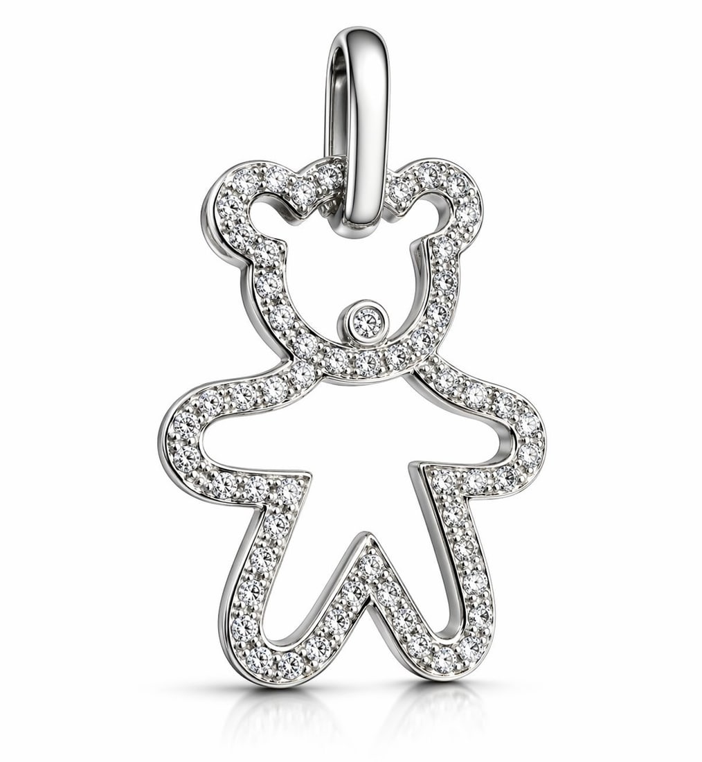 18K White Gold and 1.0ct Diamond Teddy Bear Silhouette Brooch (1 of 6)