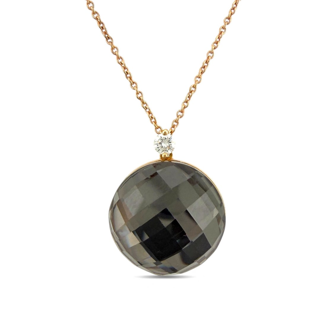 Roberto Coin 18K Rose Gold 0.05ct Diamond and Smoky Quartz Necklace: Roberto Coin 18K Rose Gold 0.05ct Diamond and Smoky Quartz Necklace This refined Roberto Coin necklace shows a graceful rose gold finish with a slim and elegant presence that feels airy on the neck.