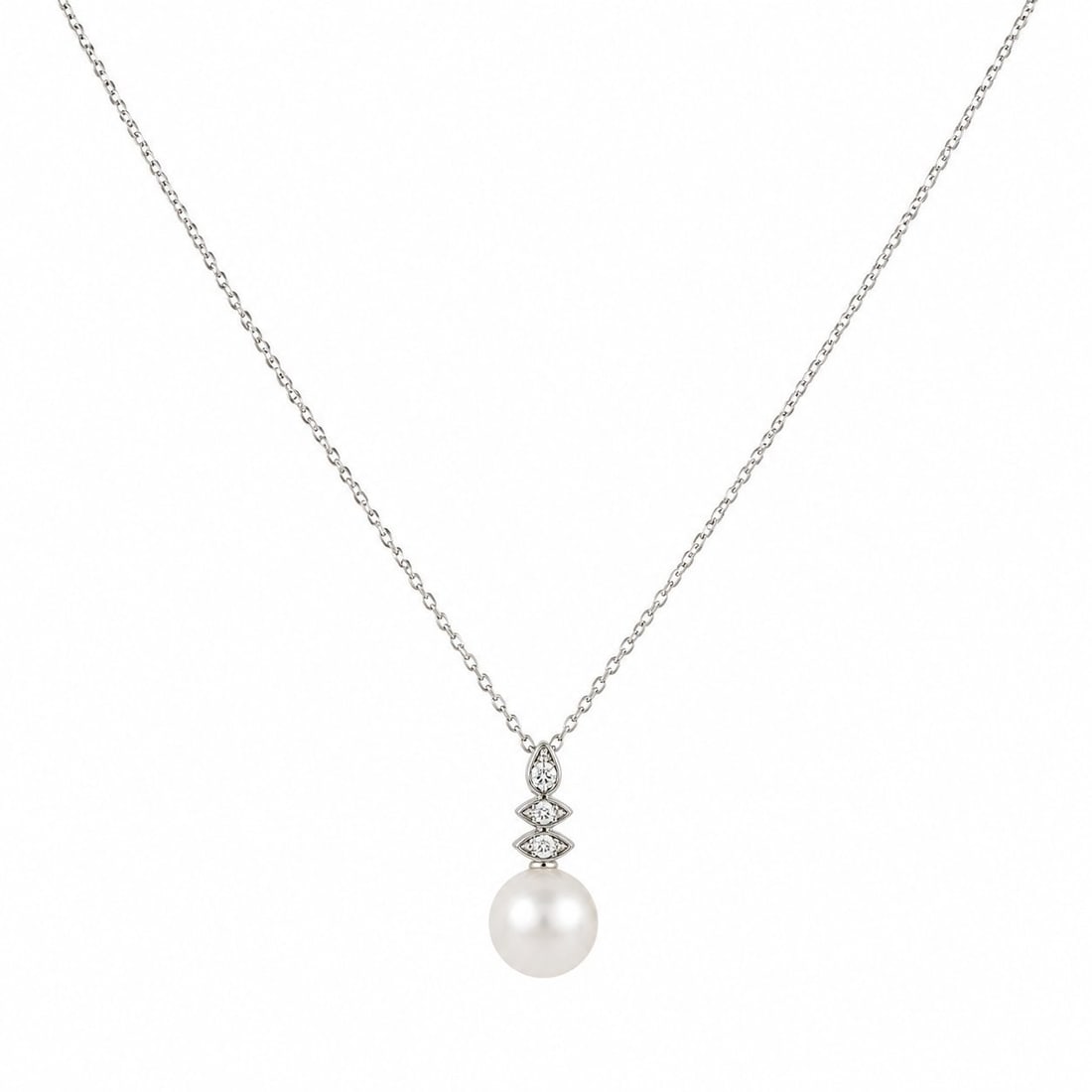 Assael 18K White Gold 0.25ct Diamond and Pearl Drop Necklace: Assael 18K White Gold 0.25ct Diamond and Pearl Drop Necklace BRAND NEW This Assael necklace is set in 18K white gold and features a lustrous 8mm cultured pearl accented by a trio of diamonds totaling