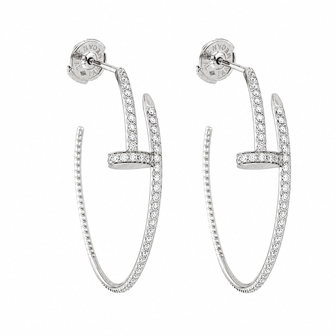 Cartier Juste un Clou 18K White Gold 1.26ct Diamond Large Hoop Earrings: Cartier Juste un Clou 18K White Gold 1.26ct Diamond Large Hoop Earrings An iconic pair of Cartier Juste un Clou hoop earrings in the large model, crafted in 18K white gold and fully pavé-set with bri