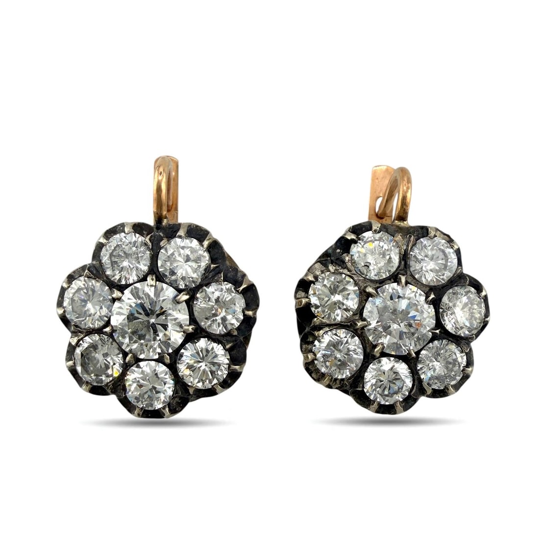 K. Faberge 56 Imperial Russian Rose Gold 5.50ct Diamond Earrings: K. Faberge 56 Imperial Russian Rose Gold 5.50ct Diamond Earrings These elegant K.Faberge earrings are crafted in 14K rose gold and feature a refined circular design. Each earring is arranged with diam