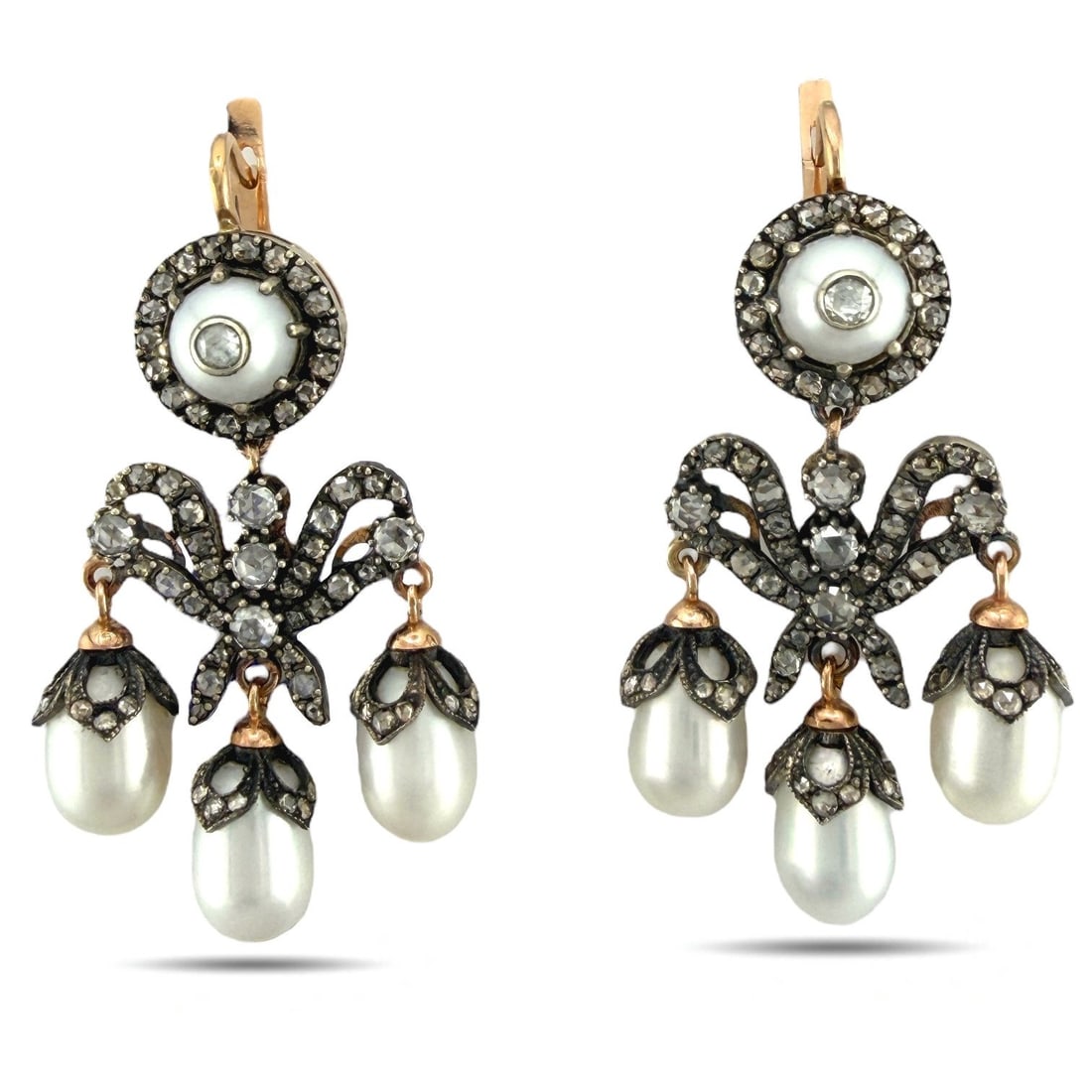 Faberge Imperial Russian Natural Pearl and 2ct Diamond Earrings: Faberge Imperial Russian Natural Pearl and 2ct Diamond Earrings This exceptional pair of Imperial Russian earrings exemplifies the refined craftsmanship and elegance of late nineteenth century Russian
