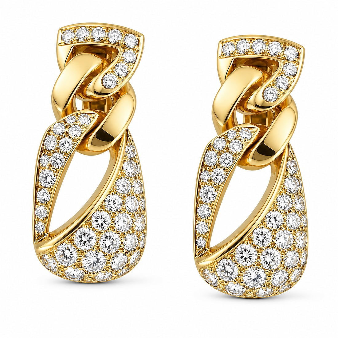 Italian 18K Yellow Gold 3.68ct Diamond Earrings: Italian 18K Yellow Gold 3.68ct Diamond Earrings A magnificent pair of Italian earrings crafted in 18K yellow gold, showcasing an opulent display of sparkling diamonds. The earrings are generously