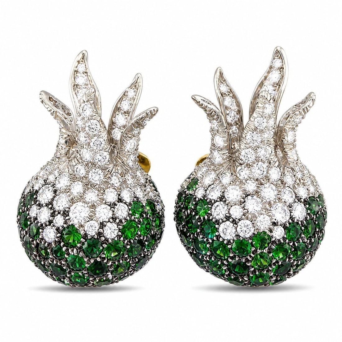N. Varney 18K Yellow Gold Diamond and Emerald Pomegranate Clip (1 of 7)