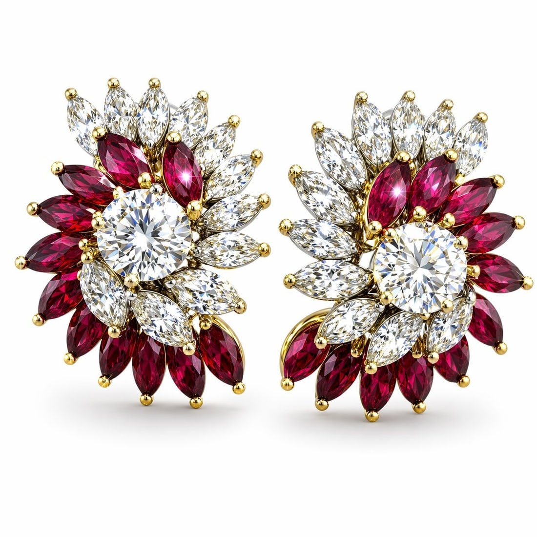 18K White and Yellow Gold 3.2ct Diamond and 1.8ct Ruby Earrings (1 of 8)