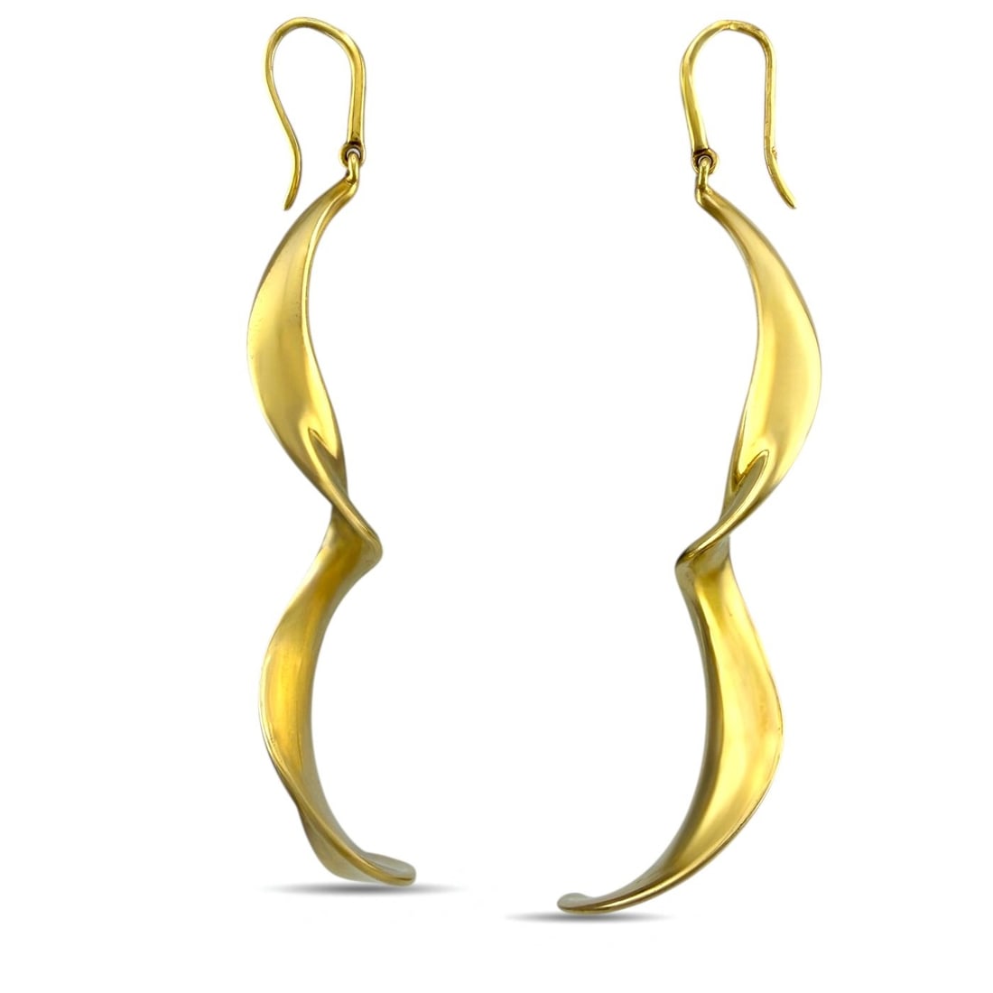 Tiffany & Co. 18K Yellow Gold Swirling Motion Long Earrings: Tiffany & Co. 18K Yellow Gold Swirling Motion Earrings These elegant earrings from Tiffany & Co. feature a fluid, swirling design that cascades gracefully, capturing light and movement with every turn