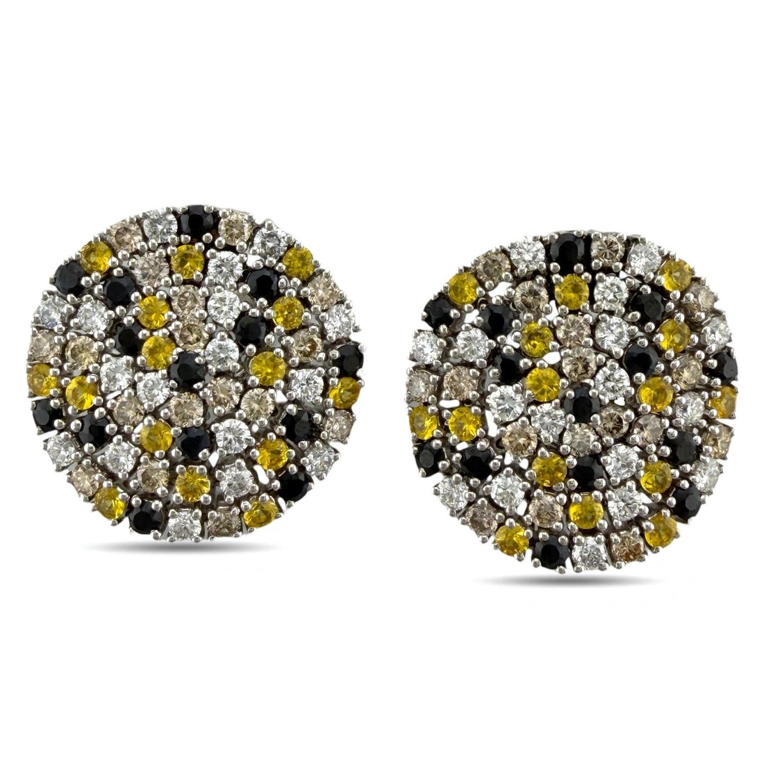 Roberto Coin 18K White Gold 2.04ct Diamond, Citrines, and Sapphire Earrings: 18K White Gold Roberto Coin 2.04ct Diamond, Citrines, and Sapphire Earrings These elegant 18K white gold earrings feature a flexible woven design inspired by the iconic Roberto coin motif. Each circul