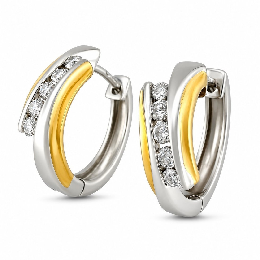 14K Yellow and White Gold 0.30ct Diamond Hoop Earrings: 14K Yellow and White Gold 0.30ct Diamond Hoop Earrings These elegant hoop earrings are crafted in 14K yellow and white gold, featuring a refined two tone design with a graceful curved profile. Each