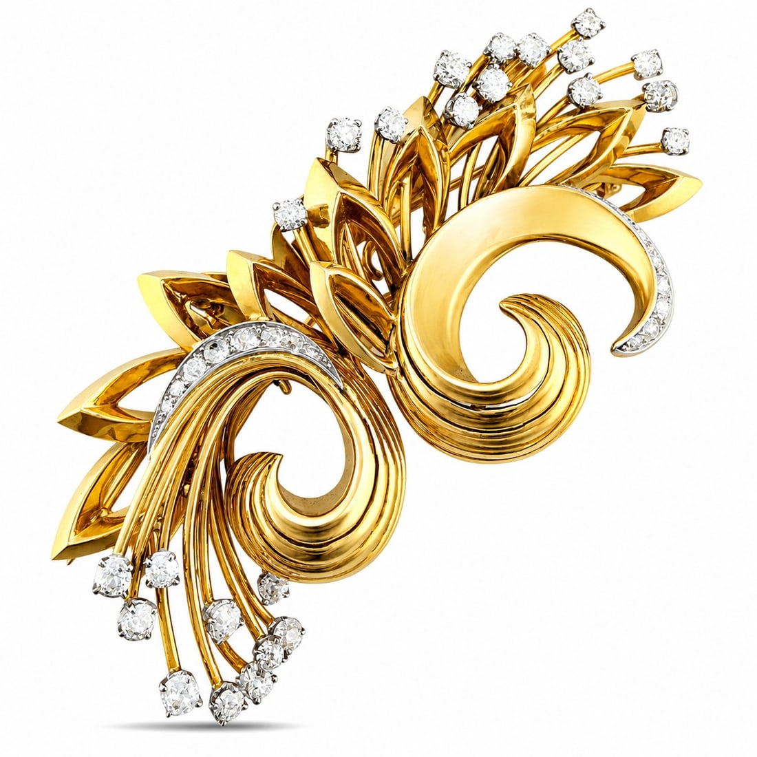 French 18K Yellow Gold Three-Piece 3.41ct Diamond Brooch (1 of 9)