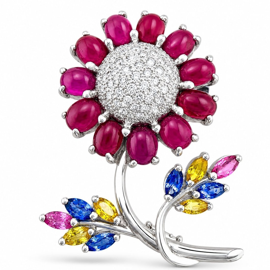 Marquise Gemstone and 0.55ct Diamond Sunflower Brooch (1 of 8)